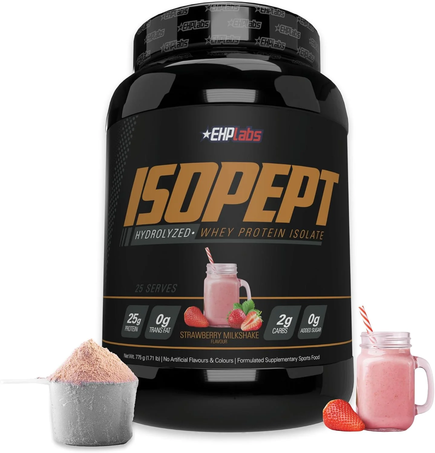 پودر پروتئین وی هیدرولیز شده IsoPept از EHPlabs - 100% پروتئین وی ایزوله و هیدرولیز شده، 27 گرم پروتئین، غیر GMO، بدون گلوتن، جذب سریع، هضم آسان، 27 سروینگ (میلک شیک توت فرنگی)