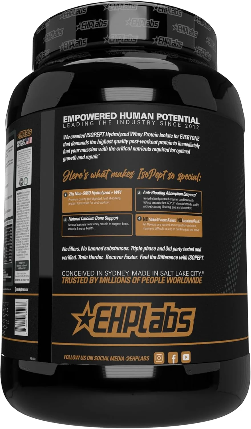 پودر پروتئین وی هیدرولیز شده IsoPept از EHPlabs - 100% پروتئین وی ایزوله و هیدرولیز شده، 27 گرم پروتئین، غیر GMO، بدون گلوتن، جذب سریع، هضم آسان، 27 سروینگ (میلک شیک توت فرنگی)