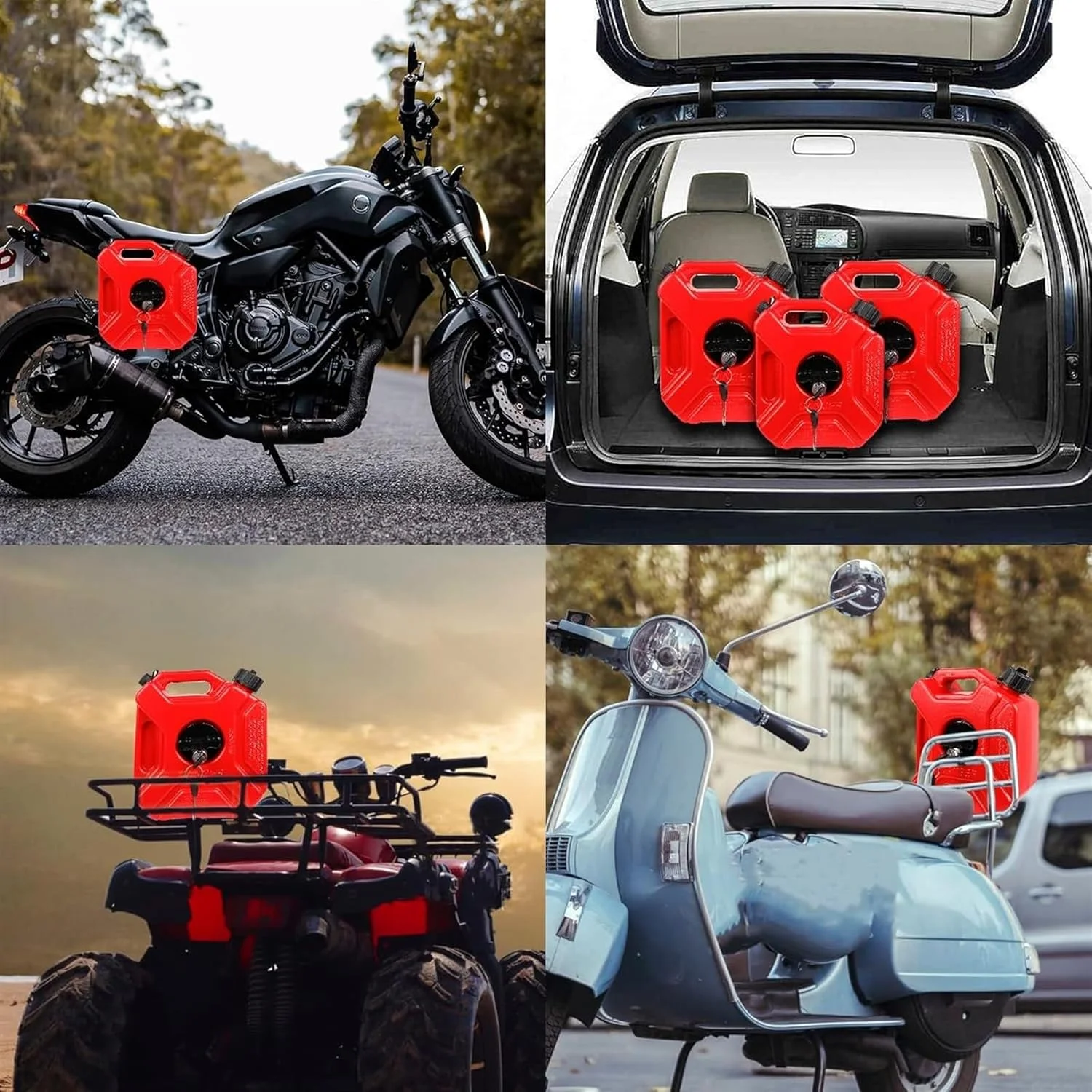 مخزن بنزین قرمز 5 لیتری فروشگاه سفید با ظرفیت 1.3 گالن، مخزن پشتیبان اضطراری بنزین، نفت، بنزین با براکت نصب مناسب برای موتورسیکلت، SUV، ATV، آفرود، اکثر خودروها (رنگ: قرمز)