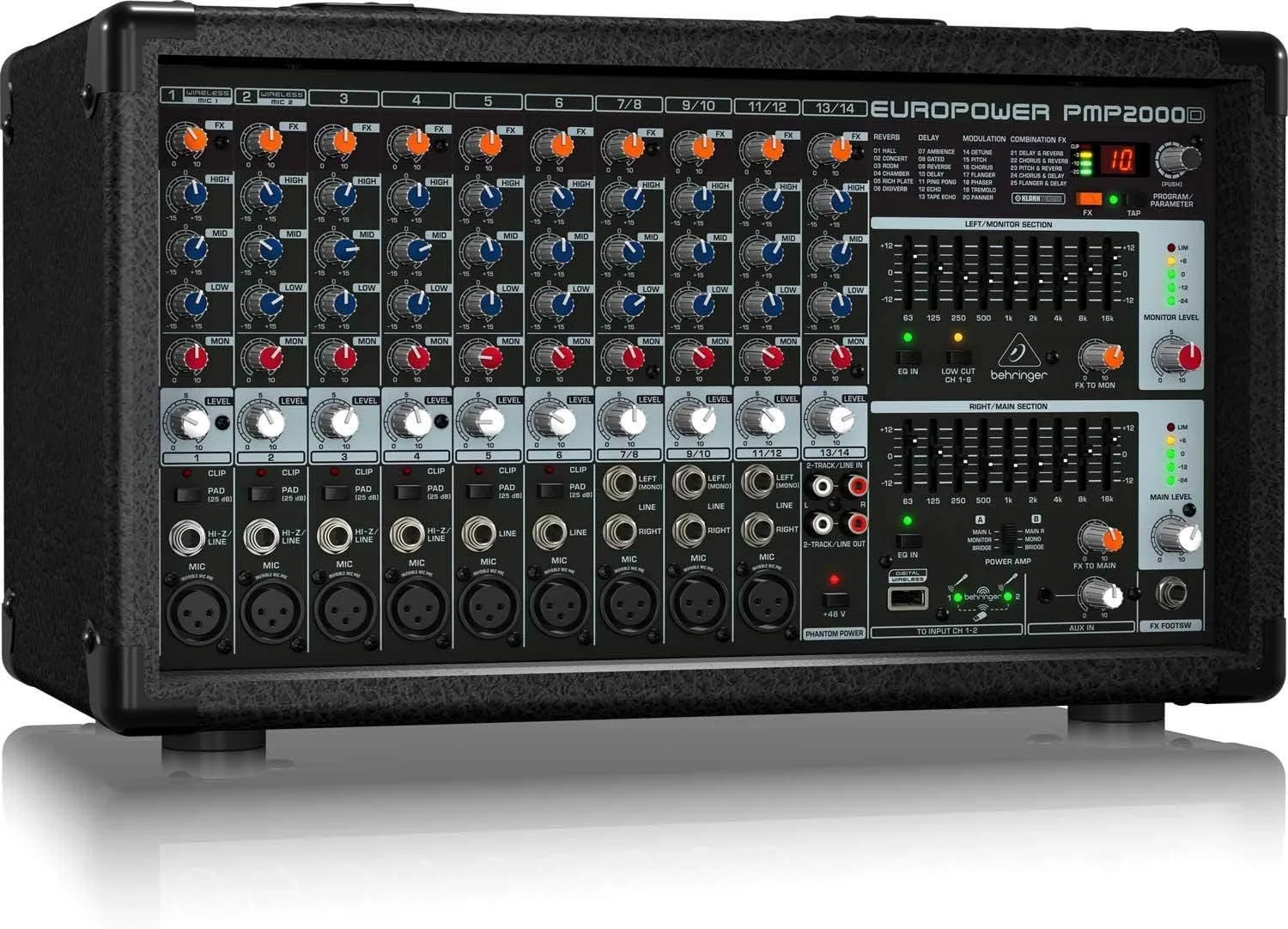 میکسر پاور دار 14 کاناله 2000 واتی Behringer EUROPOWER PMP2000D با پردازنده Multi-FX KLARK TEKNIK و قابلیت اتصال بی سیم