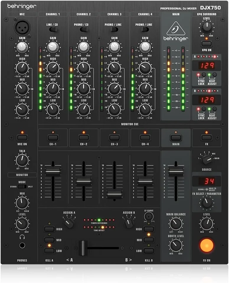 میکسر حرفه ای 5 کاناله DJ بهرینگر مدل Pro Mixer DJX750 با افکت های دیجیتال پیشرفته