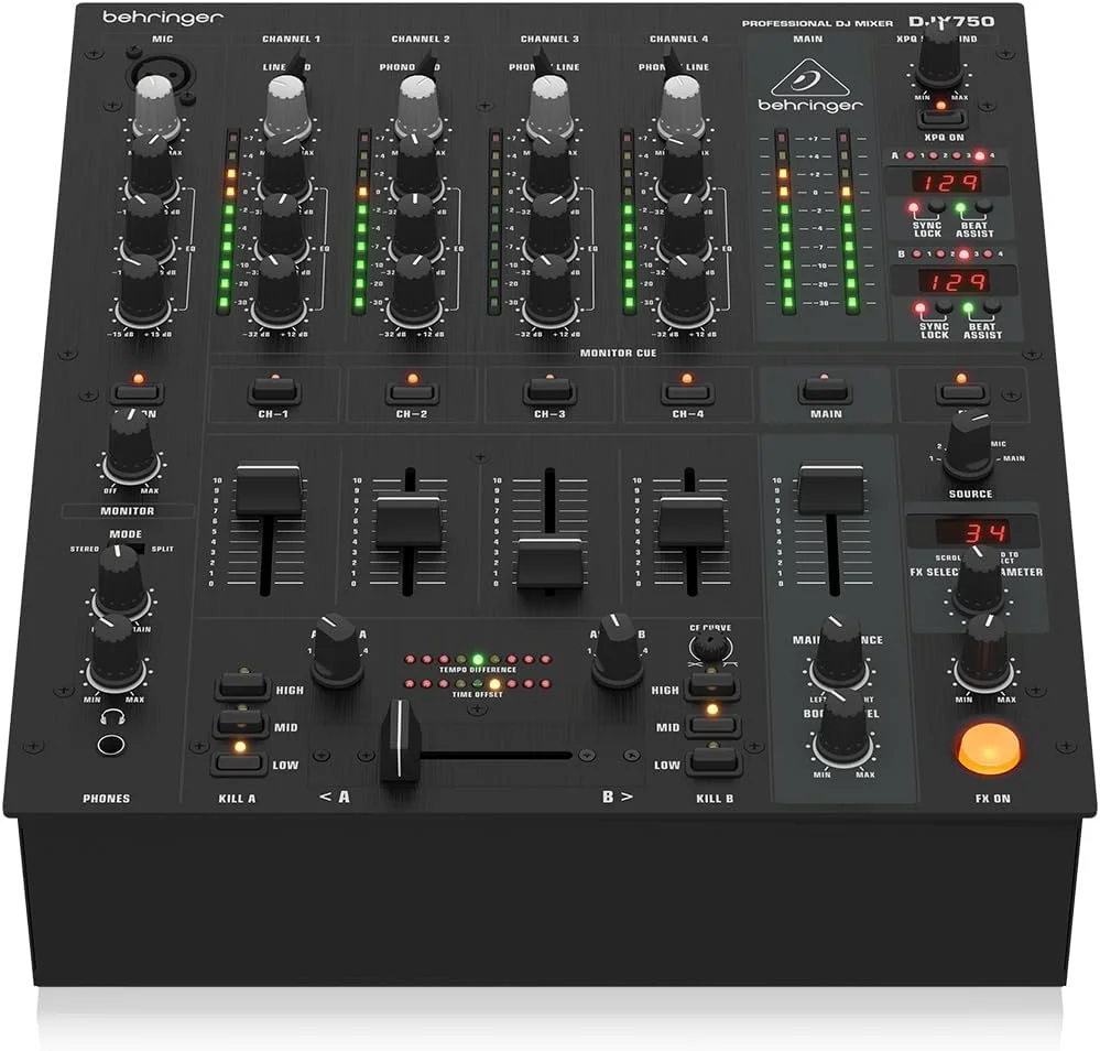 میکسر حرفه ای 5 کاناله DJ بهرینگر مدل Pro Mixer DJX750 با افکت های دیجیتال پیشرفته