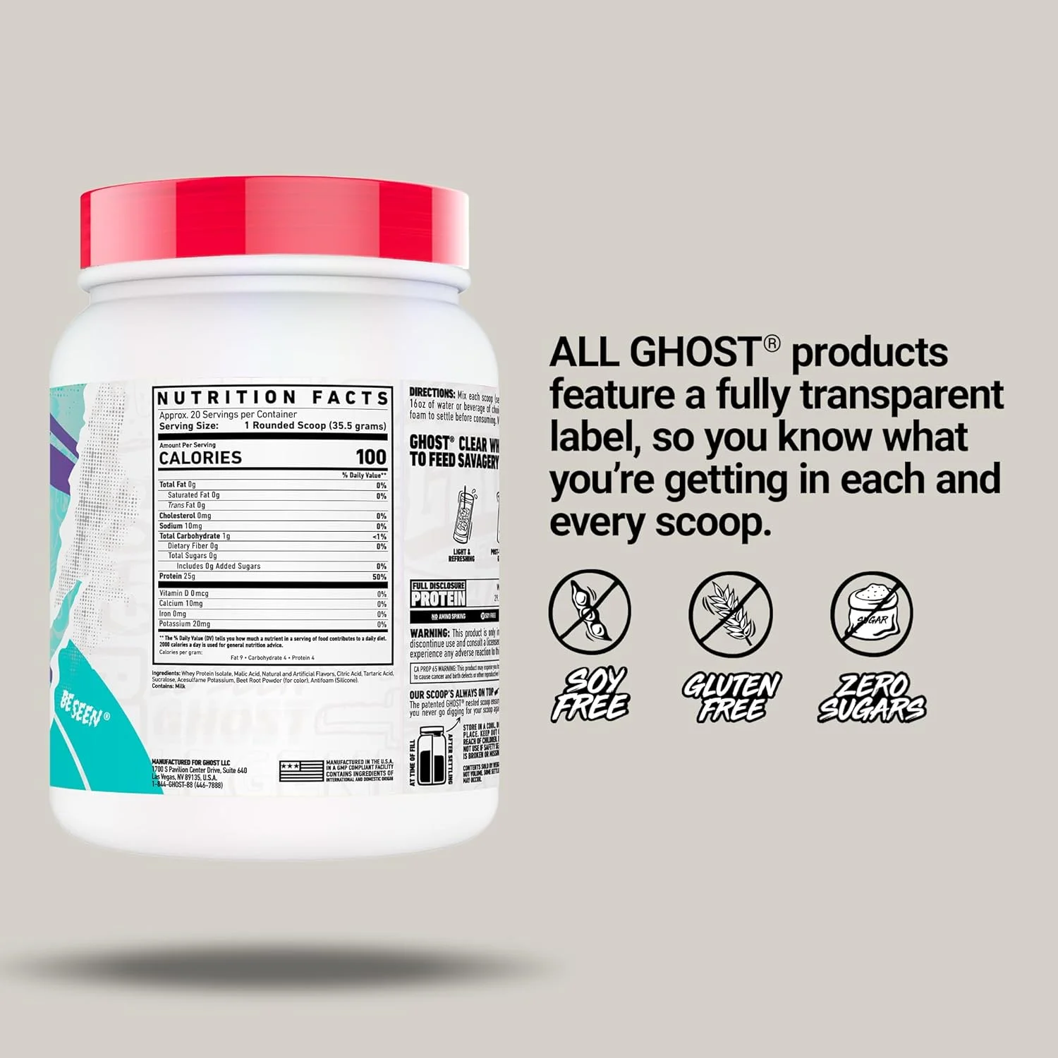 پودر پروتئین وی شفاف GHOST - طعم توت فرنگی هندوانه، 1.57 پوند پودر پروتئین وی شفاف GHOST - طعم توت فرنگی هندوانه، 1.57 پوند