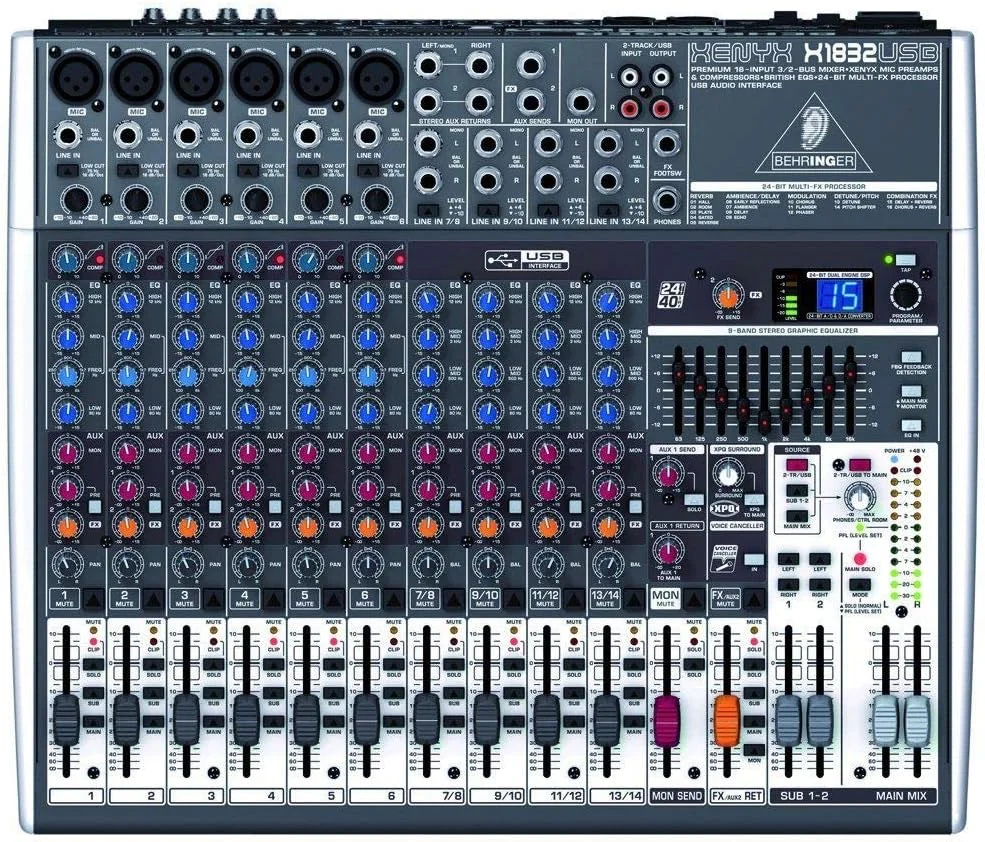 میکسر 18 کاناله Behringer XENYX X1832USB با پری امپ میکروفون XENYX و کمپرسور
