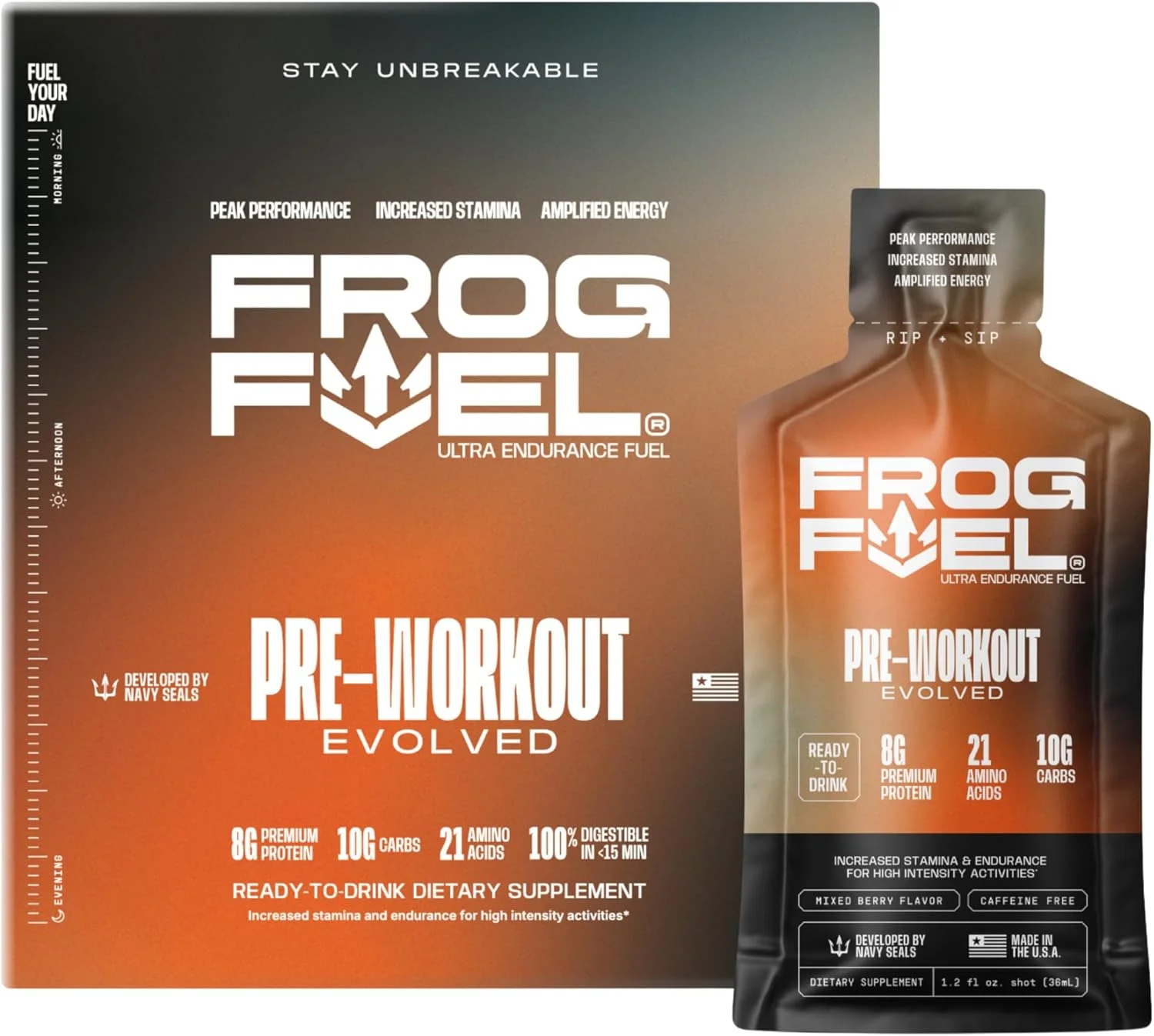 شات پیش از تمرین Frog Fuel Ultra با 1500 میلی گرم بتا آلانین، الکترولیت ها، 8 گرم پروتئین کلاژن نانو هیدرولیز شده از گاو تغذیه شده با علف، 10 گرم کربوهیدرات، بدون گلوتن، بدون چربی، طعم بری (توت)، بسته های 1.2 اونسی، بسته 24 عددی