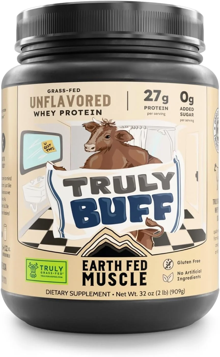 پودر پروتئین وی Truly Buff Earth Fed Muscle، پروتئین وی غیر GMO بدون طعم، پروتئین ایزوله وی بدون هورمون، سویا و گلوتن، 30 سروینگ در 2 پوند (32 اونس در هر سروینگ)