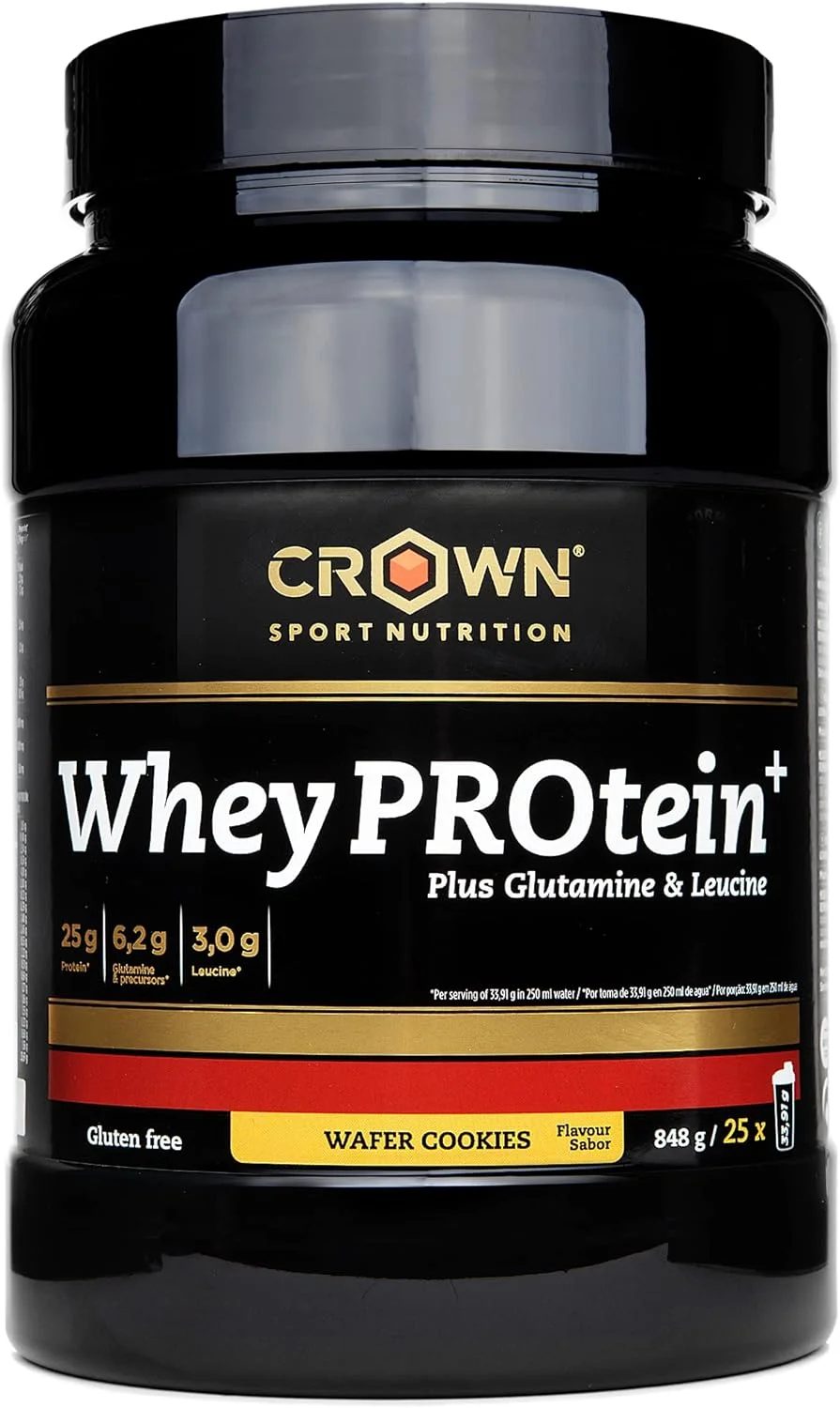 Crown Sport Nutrition Whey PROtein+ - کنسانتره پروتئین وی با آمینو اسیدهای لوسین و گلوتامین دارای گواهی ضد دوپینگ Informed Sport (848 گرم، ویفر کوکی)