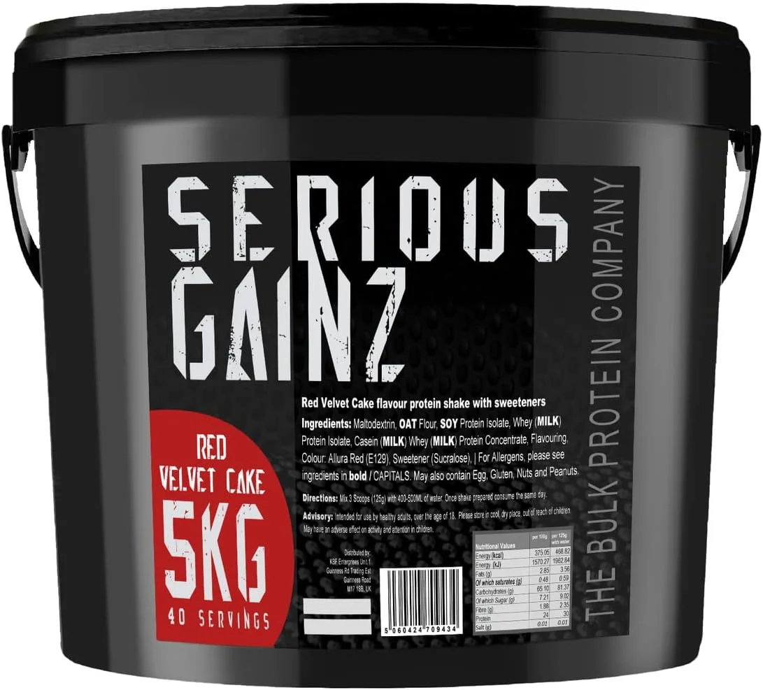 پودر پروتئین وی افزایش وزن جدی The Bulk Protein Company - افزایش وزن، افزایش حجم - 30 گرم پروتئین (رد ولوت کیک، 5 کیلوگرم)