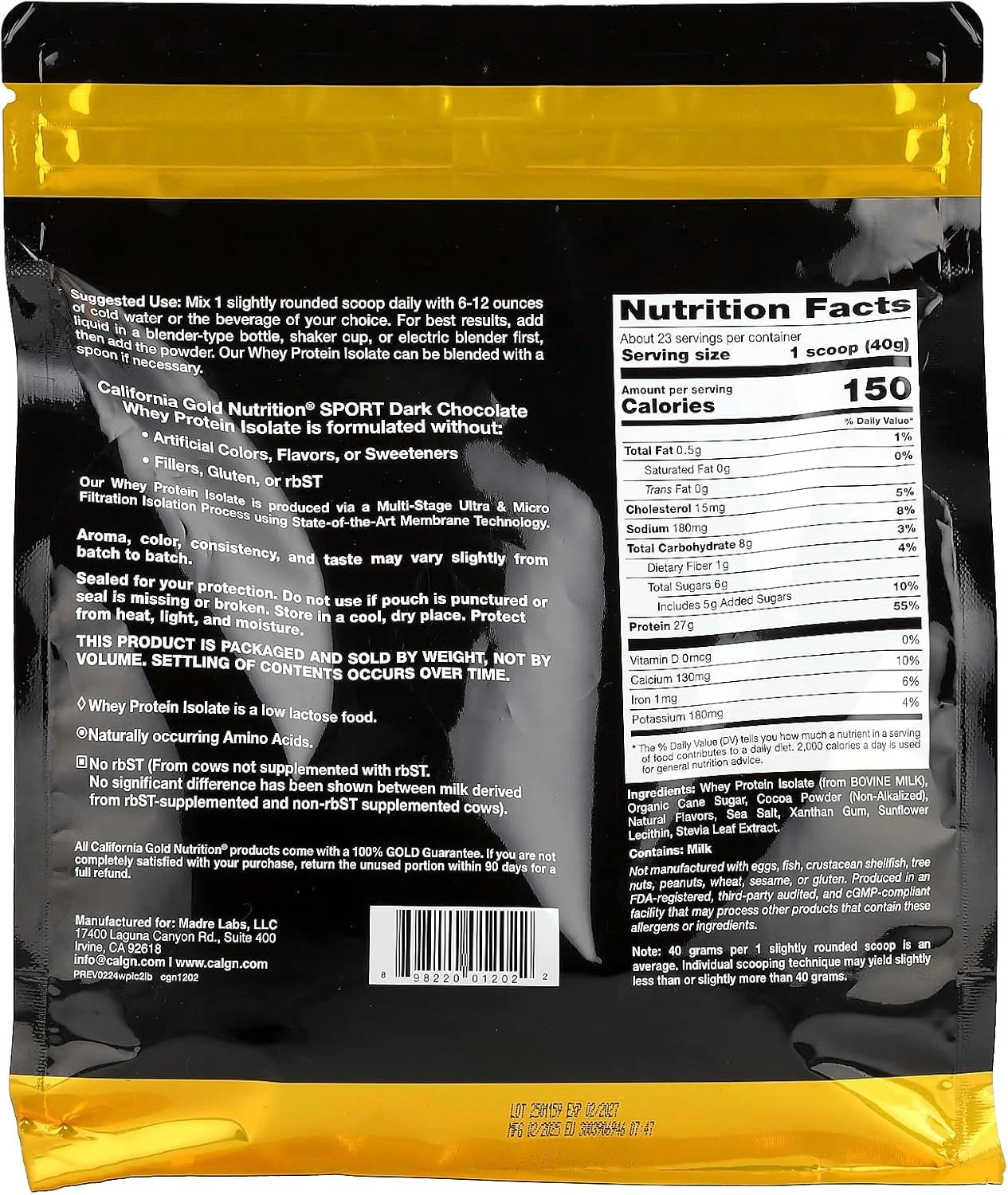 California Gold Nutrition, Sport, پروتئین وی ایزوله، شکلات تلخ، 2 پوند (907 گرم) California Gold Nutrition, Sport, پروتئین وی ایزوله، شکلات تلخ، 2 پوند (907 گرم)