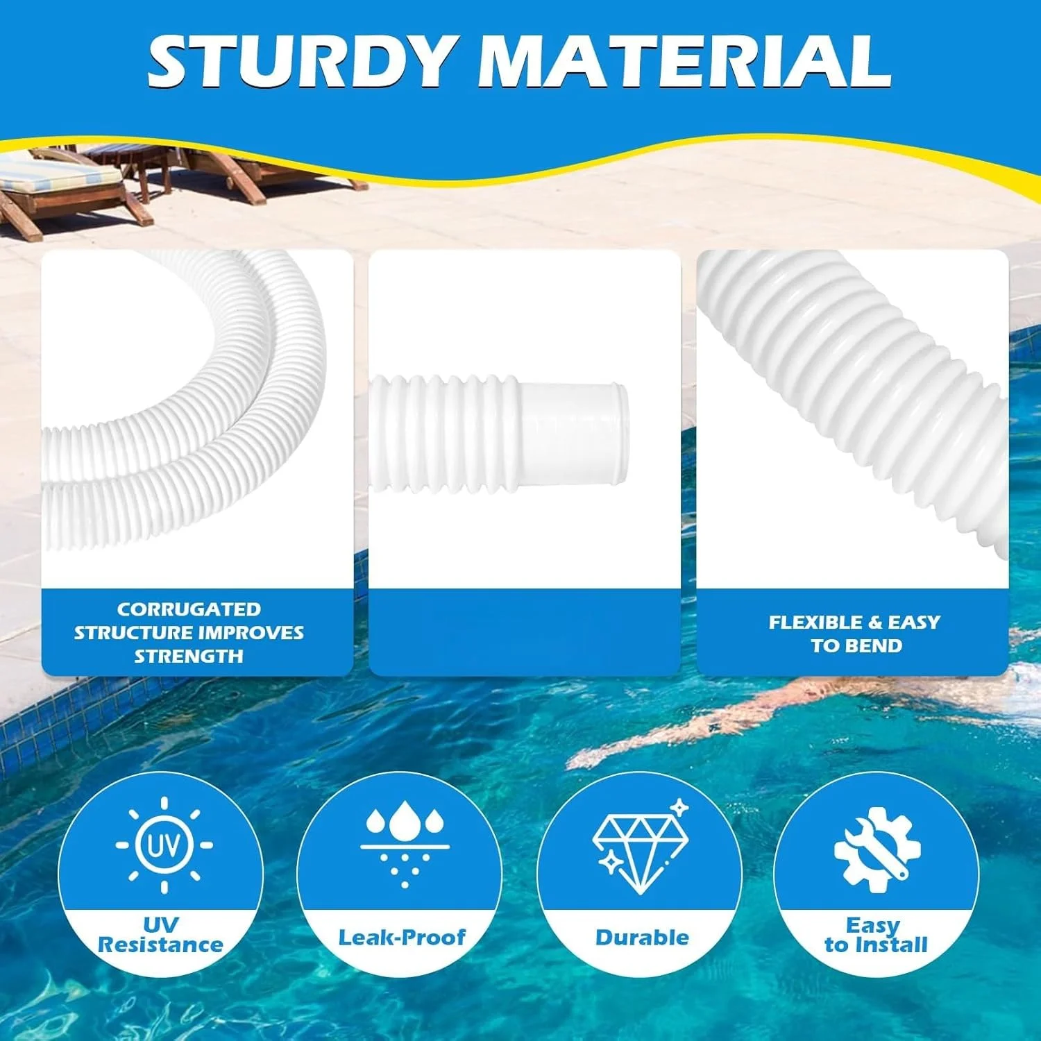 THE WHITE SHOP شلنگ استخر 3 عددی 1.25 اینچی، شلنگ های جایگزین پمپ استخر 59 اینچی، سازگار با تمام پمپ های فیلتر استخر روکار که از شلنگ های با قطر 1 1/4 استفاده می کنند (رنگ: سفید) THE WHITE SHOP شلنگ استخر 3 عددی 1.25 اینچی، شلنگ های جایگزین پمپ استخر 59 اینچی، سازگار با تمام پمپ های فیلتر استخر روکار که از شلنگ های با قطر 1 1/4 استفاده می کنند (رنگ: سفید)