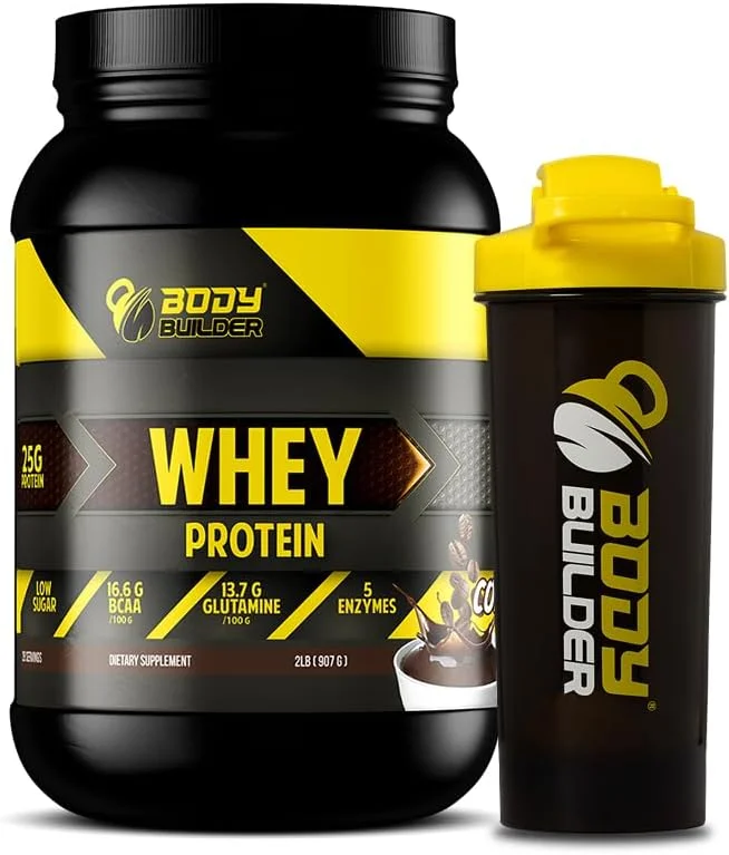 پروتئین وی 100% Body Builder - 25 گرم پروتئین، BCAA، گلوتامین، آنزیم های گوارشی برای رشد عضلات بدون چربی و استقامت، مناسب برای گیاهخواران و افراد دارای رژیم کتو (قهوه، 2 پوند) - بدون شیکر پروتئین وی 100% Body Builder - 25 گرم پروتئین، BCAA، گلوتامین، آنزیم های گوارشی برای رشد عضلات بدون چربی و استقامت، مناسب برای گیاهخواران و افراد دارای رژیم کتو (قهوه، 2 پوند) - بدون شیکر
