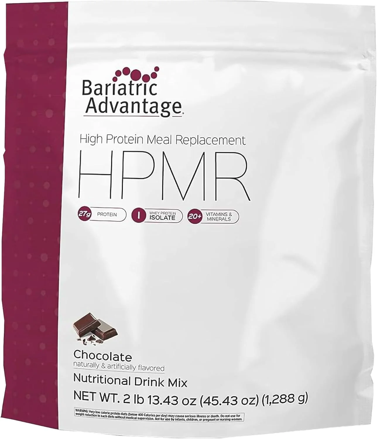 مخلوط نوشیدنی جایگزین وعده غذایی با پروتئین بالا Bariatric Advantage، پودر پروتئین وی ایزوله برای بیماران بای پس معده و اسلیو گاسترکتومی، 27 گرم پروتئین، بدون لاکتوز - شکلاتی - 28 سروینگ