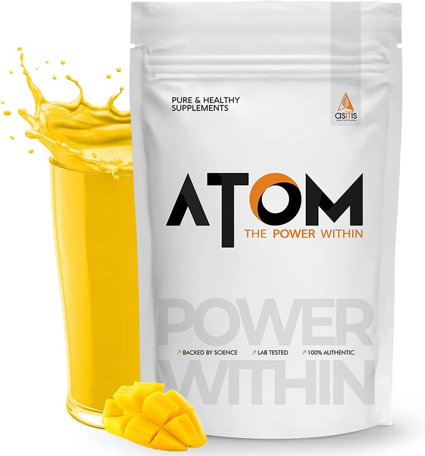 پروتئین وی ایزوله Atom Asitis Nutrition یک کیلوگرم | 30 گرم پروتئین، 6.1 گرم BCAA و 13 گرم EAA | پروتئین فوق خالص با جذب سریع | طعم انبه دلپذیر بدون شکر افزوده، فیلتر شده با جریان متقاطع