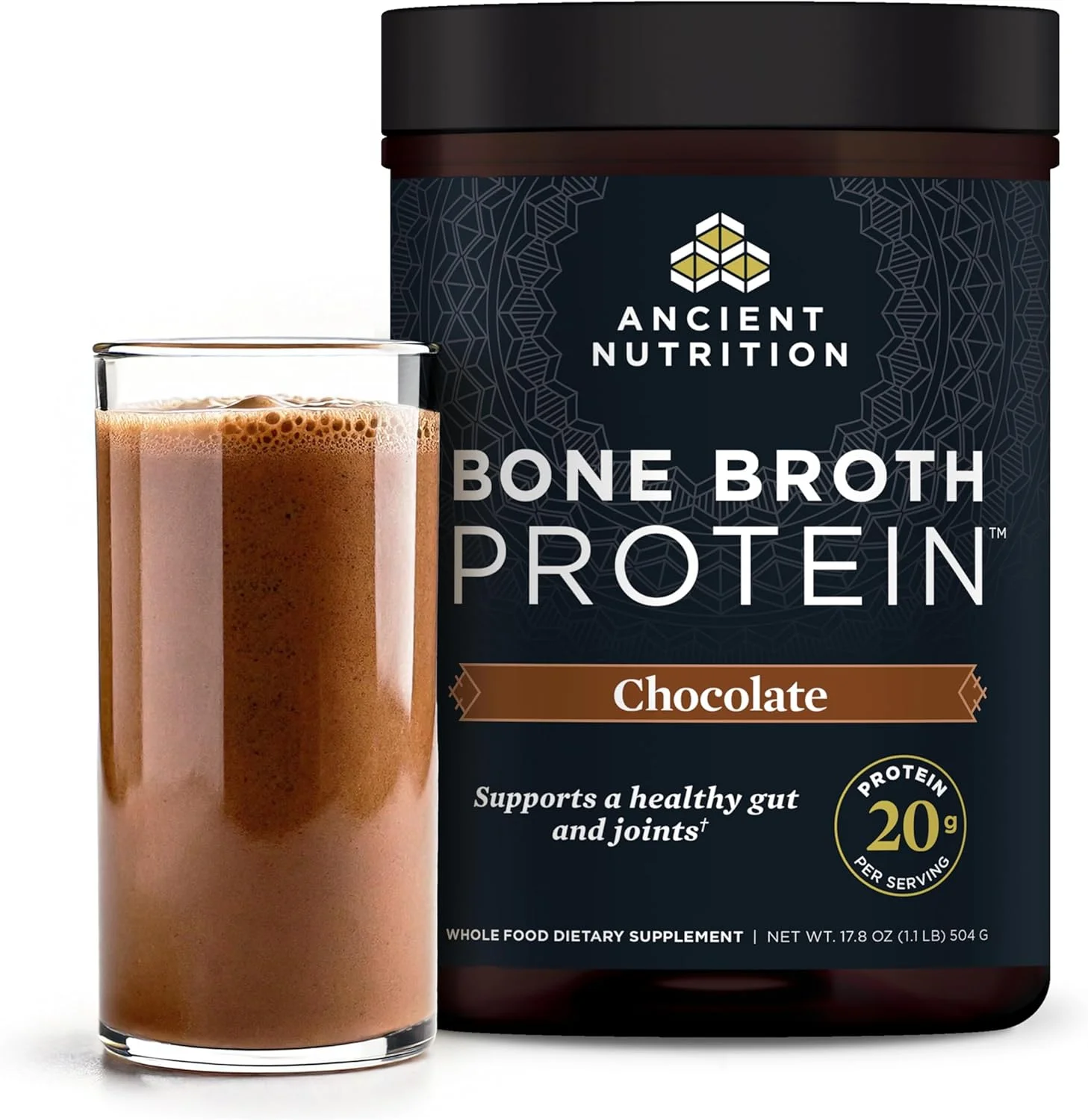 Ancient Nutrition، پروتئین آب قلم، شکلاتی، 504 گرم