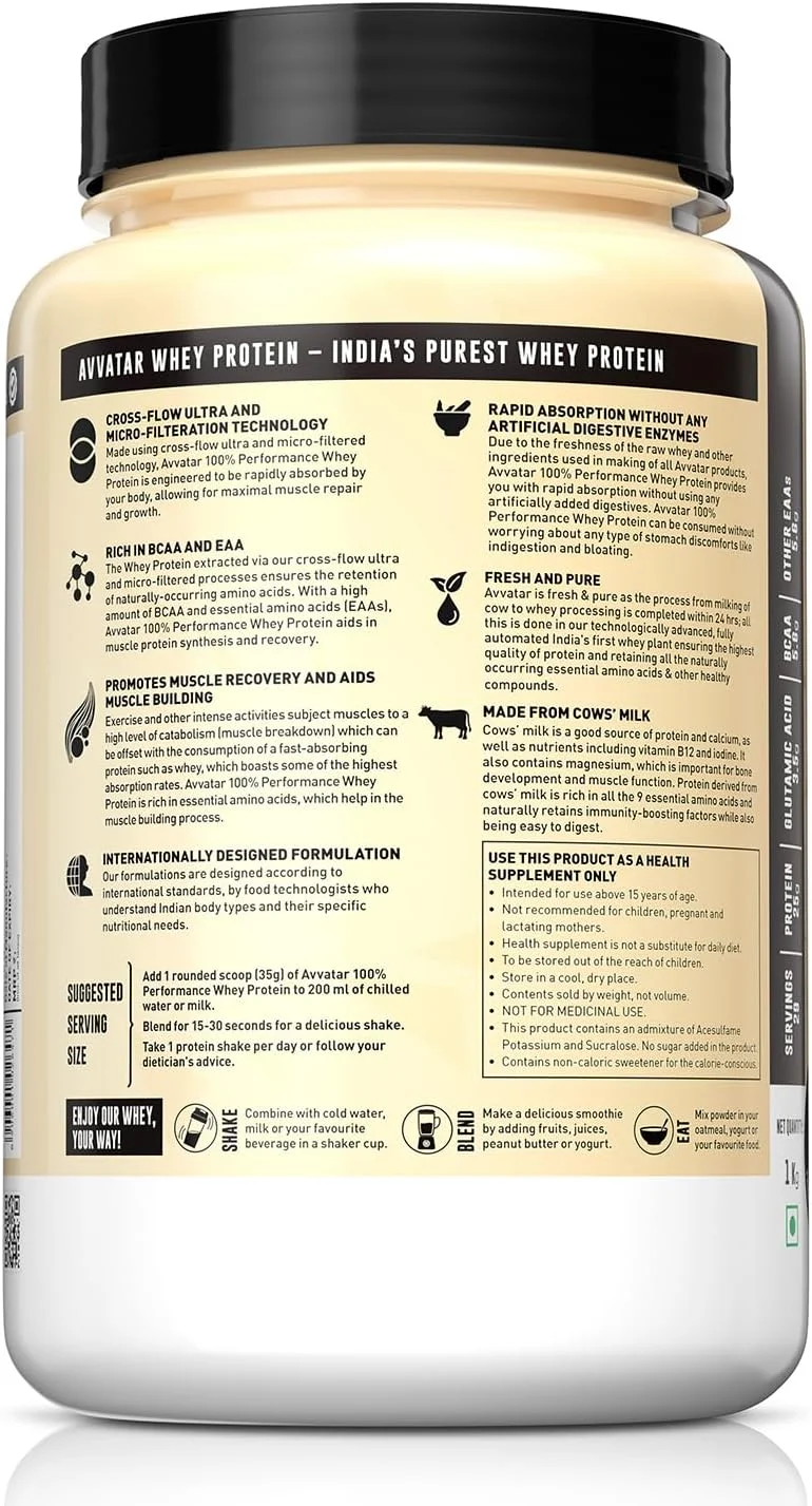 پروتئین وی پرفورمنس آواتار | 1.00 کیلوگرم | طعم شکلات بلژیکی | 25 گرم پروتئین | 29 سروینگ پروتئین وی پرفورمنس آواتار | 1.00 کیلوگرم | طعم شکلات بلژیکی | 25 گرم پروتئین | 29 سروینگ