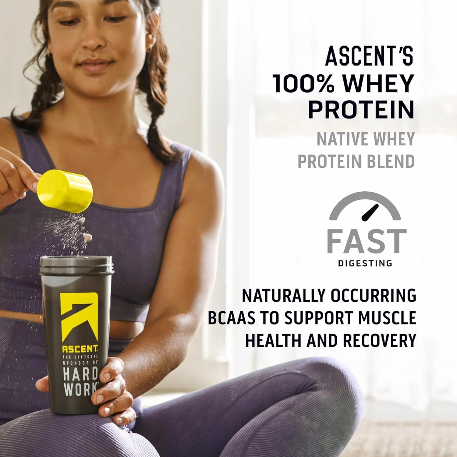 پودر پروتئین وی 100% Ascent - پروتئین وی ایزوله بعد از تمرین، بدون طعم دهنده ها و شیرین کننده های مصنوعی، بدون گلوتن، 5.5 گرم BCAA، 2.6 گرم لوسین، اسیدهای آمینه ضروری، کوکی و کرم 1.7 پوند