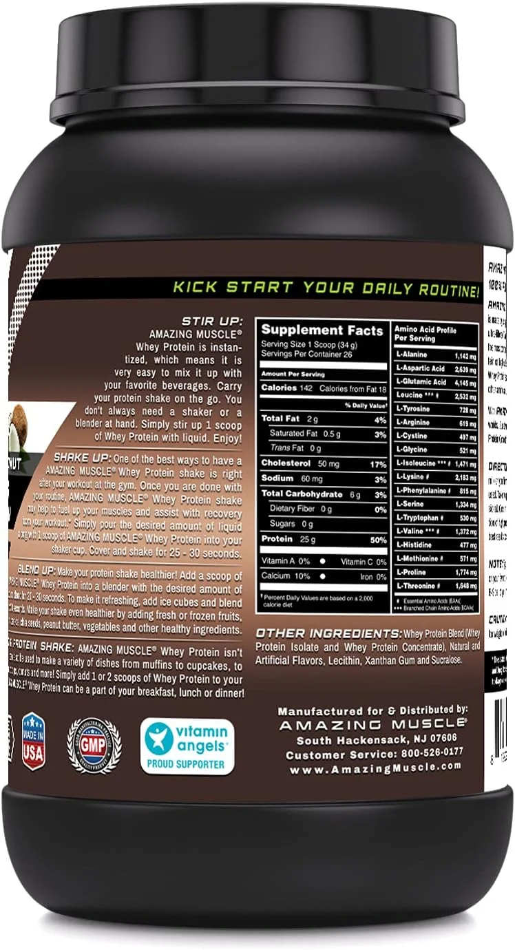 پودر پروتئین وی 100% Amazing Muscle *فرمول پیشرفته با پروتئین وی ایزوله به همراه کنسانتره پروتئین وی فوق فیلتر شده (نارگیل، 2 پوند)