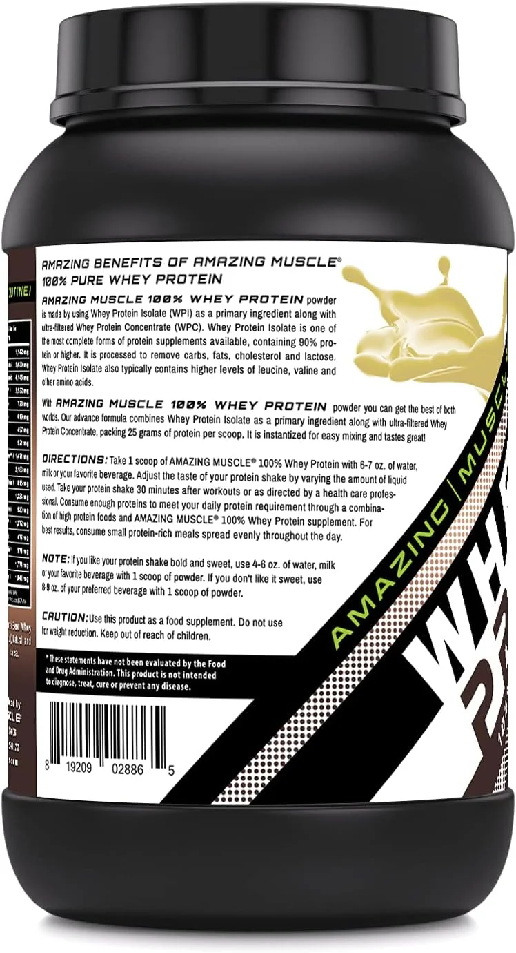 پودر پروتئین وی 100% Amazing Muscle *فرمول پیشرفته با پروتئین وی ایزوله به همراه کنسانتره پروتئین وی فوق فیلتر شده (نارگیل، 2 پوند)
