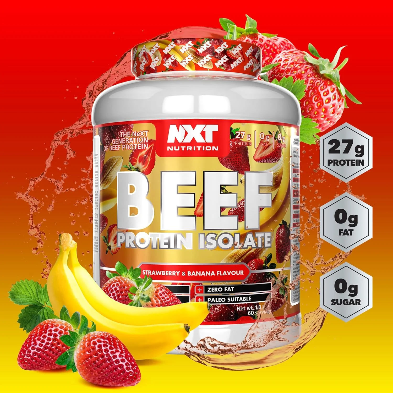 پروتئین ایزوله گوشت گاو ان ایکس تی با طعم توت فرنگی و موز 1.8 کیلوگرم، 60 سروینگ پروتئین ایزوله گوشت گاو ان ایکس تی با طعم توت فرنگی و موز 1.8 کیلوگرم، 60 سروینگ