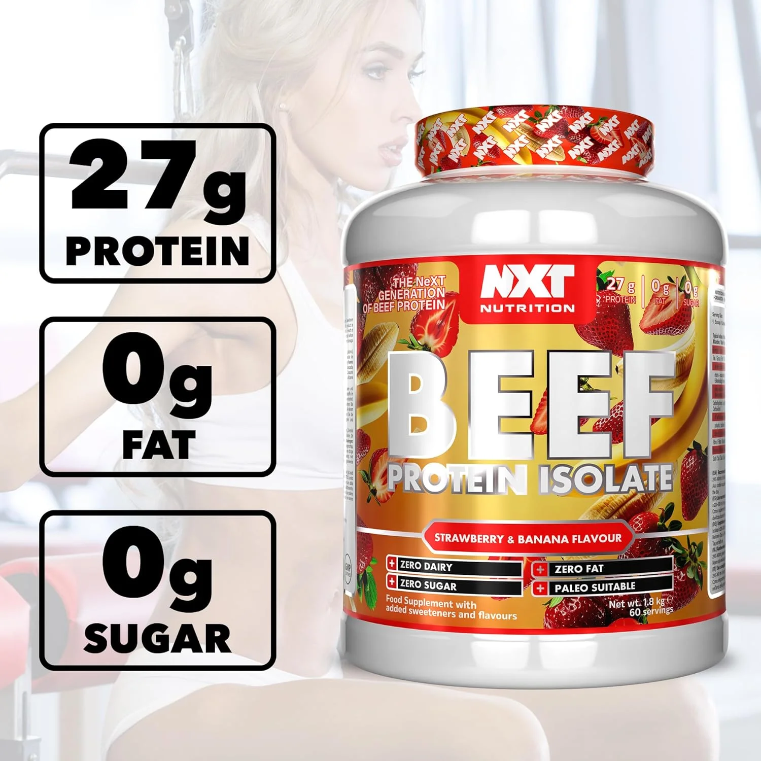 پروتئین ایزوله گوشت گاو ان ایکس تی با طعم توت فرنگی و موز 1.8 کیلوگرم، 60 سروینگ پروتئین ایزوله گوشت گاو ان ایکس تی با طعم توت فرنگی و موز 1.8 کیلوگرم، 60 سروینگ