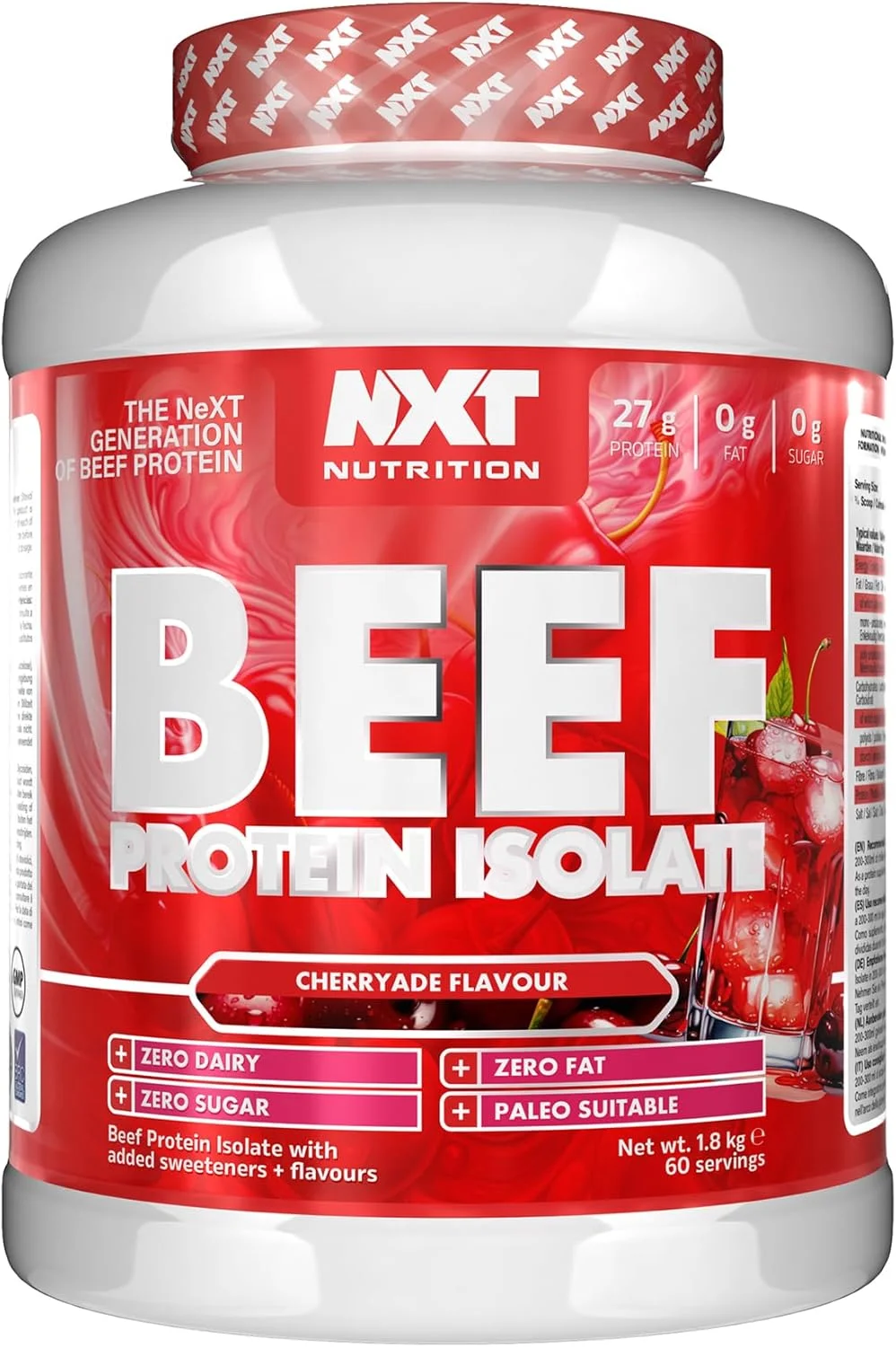 پودر پروتئین ایزوله گوشت گاو NXT Nutrition - پودر پروتئین، جایگزین پروتئین وی و پودر پروتئین وگان، حلال، بدون لاکتوز، لبنیات، گلوتن و سویا - 60 سروینگ - 1.8 کیلوگرم طعم گیلاس پودر پروتئین ایزوله گوشت گاو NXT Nutrition - پودر پروتئین، جایگزین پروتئین وی و پودر پروتئین وگان، حلال، بدون لاکتوز، لبنیات، گلوتن و سویا - 60 سروینگ - 1.8 کیلوگرم طعم گیلاس