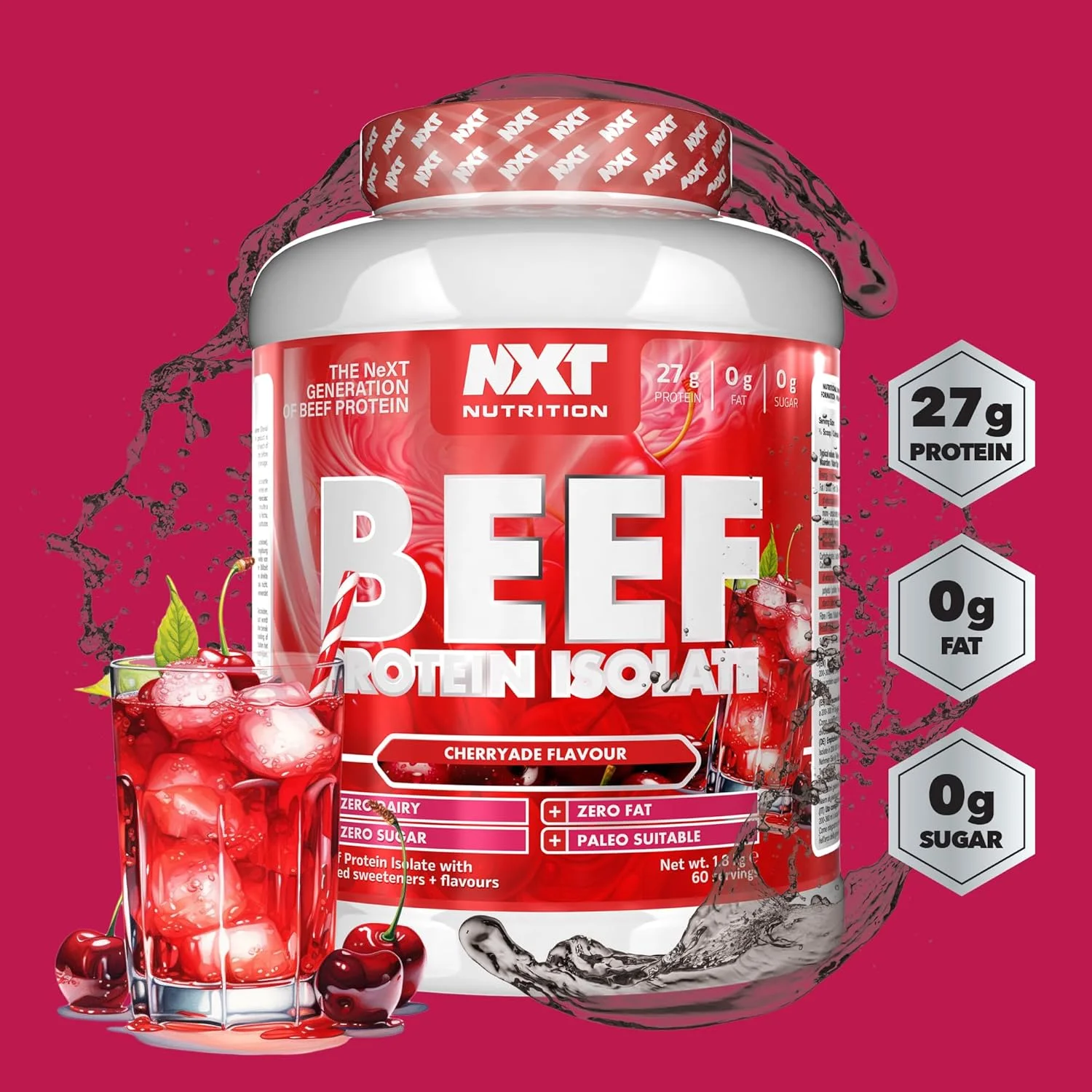 پودر پروتئین ایزوله گوشت گاو NXT Nutrition - پودر پروتئین، جایگزین پروتئین وی و پودر پروتئین وگان، حلال، بدون لاکتوز، لبنیات، گلوتن و سویا - 60 سروینگ - 1.8 کیلوگرم طعم گیلاس پودر پروتئین ایزوله گوشت گاو NXT Nutrition - پودر پروتئین، جایگزین پروتئین وی و پودر پروتئین وگان، حلال، بدون لاکتوز، لبنیات، گلوتن و سویا - 60 سروینگ - 1.8 کیلوگرم طعم گیلاس