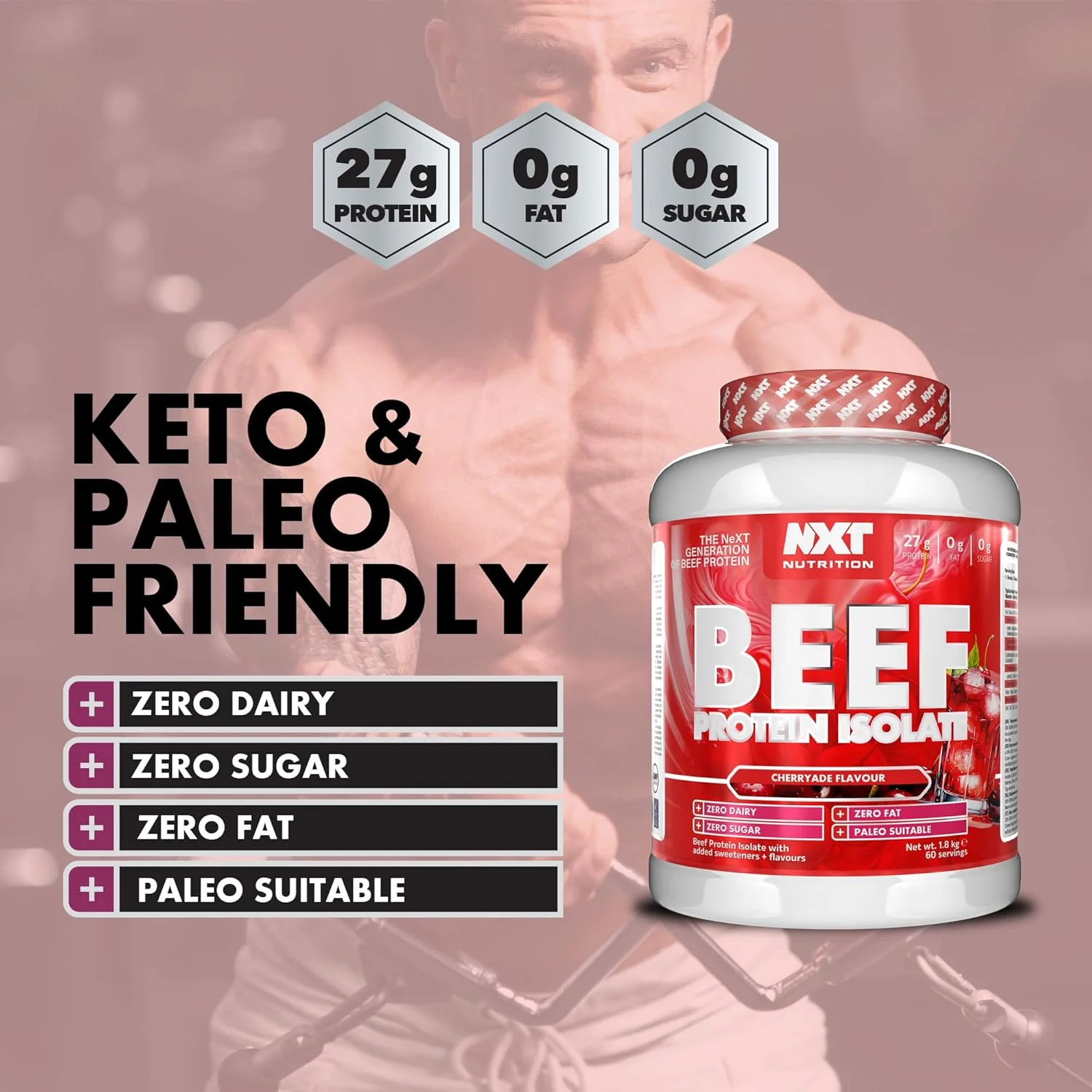 پودر پروتئین ایزوله گوشت گاو NXT Nutrition - پودر پروتئین، جایگزین پروتئین وی و پودر پروتئین وگان، حلال، بدون لاکتوز، لبنیات، گلوتن و سویا - 60 سروینگ - 1.8 کیلوگرم طعم گیلاس پودر پروتئین ایزوله گوشت گاو NXT Nutrition - پودر پروتئین، جایگزین پروتئین وی و پودر پروتئین وگان، حلال، بدون لاکتوز، لبنیات، گلوتن و سویا - 60 سروینگ - 1.8 کیلوگرم طعم گیلاس