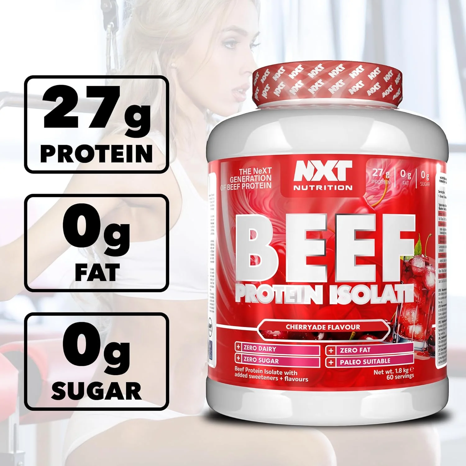 پودر پروتئین ایزوله گوشت گاو NXT Nutrition - پودر پروتئین، جایگزین پروتئین وی و پودر پروتئین وگان، حلال، بدون لاکتوز، لبنیات، گلوتن و سویا - 60 سروینگ - 1.8 کیلوگرم طعم گیلاس پودر پروتئین ایزوله گوشت گاو NXT Nutrition - پودر پروتئین، جایگزین پروتئین وی و پودر پروتئین وگان، حلال، بدون لاکتوز، لبنیات، گلوتن و سویا - 60 سروینگ - 1.8 کیلوگرم طعم گیلاس