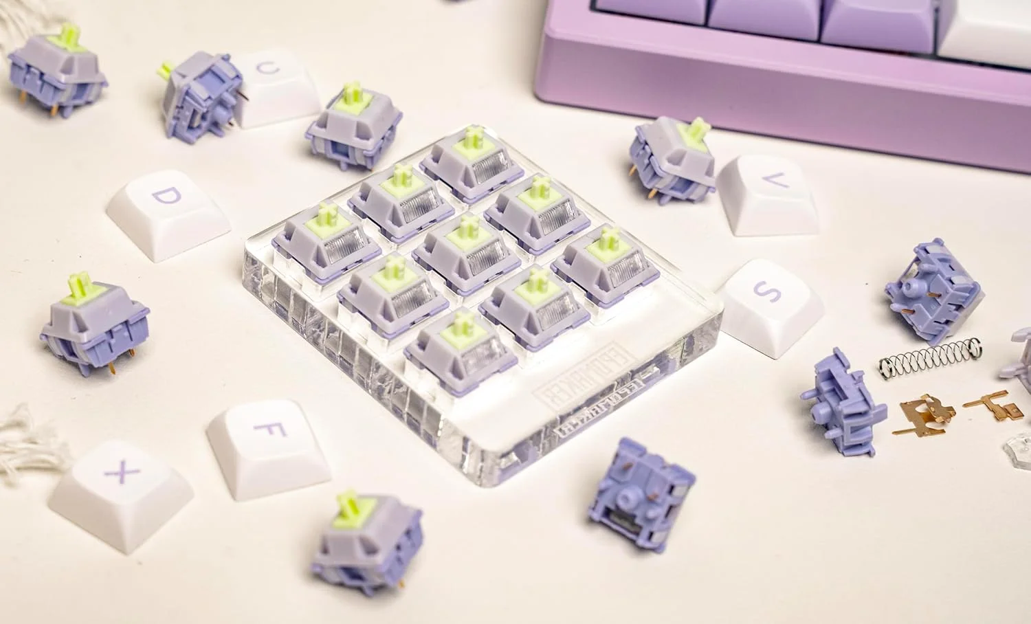 ست سوییچ کیبورد خطی EPOMAKER Wisteria V2 با نیروی 38gf، دارای پخش کننده نور، از پیش روغن کاری شده، سوییچ کرمی 5 پین، 35 عدد برای کیبوردهای گیمینگ مکانیکی