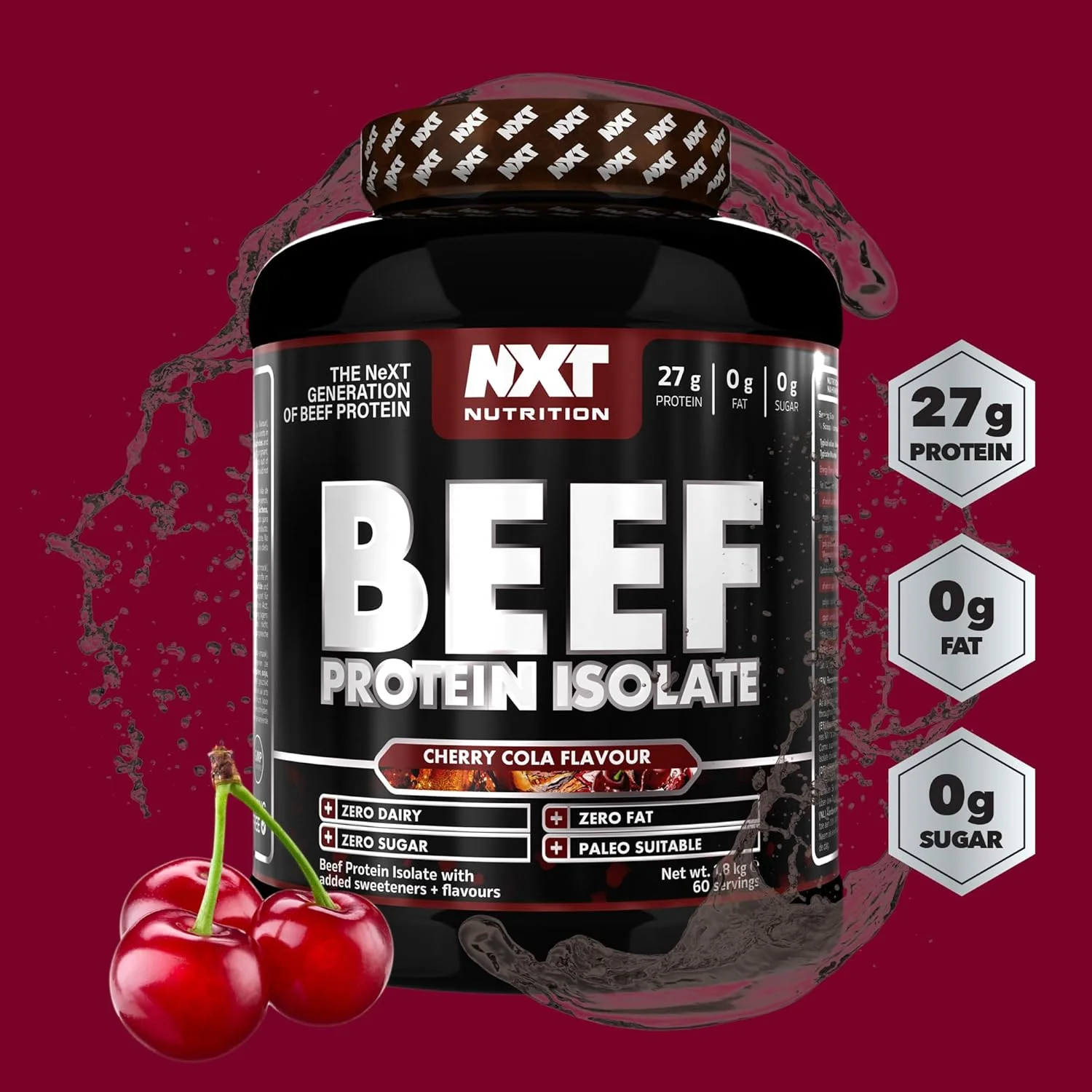 پروتئین ایزوله گوشت گاو NXT Nutrition، پروتئین بالای گوشت گاو در آمینو اسیدهای طبیعی - مناسب برای رژیم پالئو و کتو - فاقد لبنیات، لاکتوز و گلوتن | 1.8 کیلوگرم (Cherry Cola) پروتئین ایزوله گوشت گاو NXT Nutrition، پروتئین بالای گوشت گاو در آمینو اسیدهای طبیعی - مناسب برای رژیم پالئو و کتو - فاقد لبنیات، لاکتوز و گلوتن | 1.8 کیلوگرم (Cherry Cola)