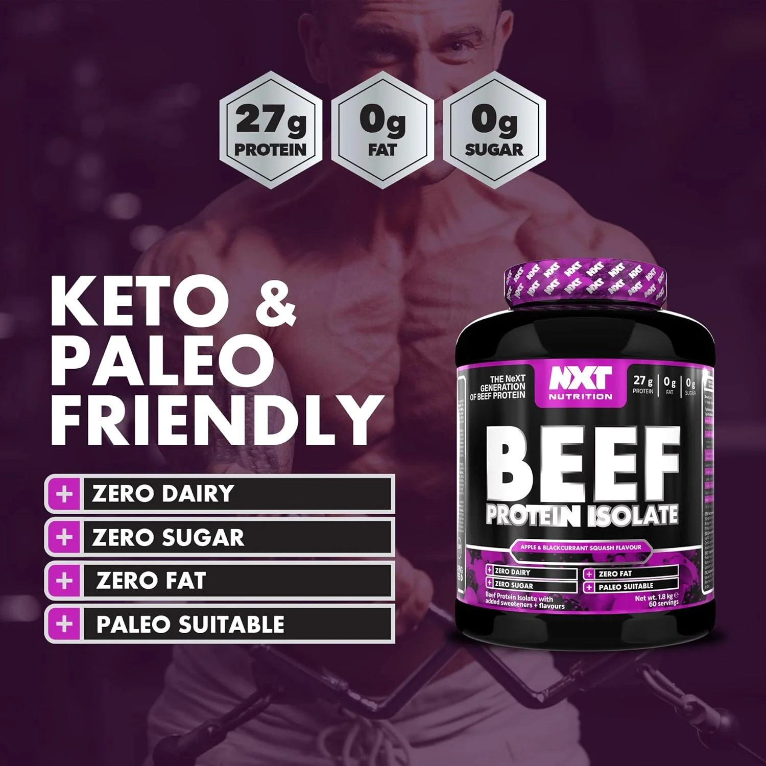 پروتئین ایزوله گوشت گاو NXT Nutrition، پروتئین بالای گوشت گاو در آمینو اسیدهای طبیعی - مناسب برای رژیم پالئو و کتو - بدون لبنیات، لاکتوز و گلوتن | 1.8 کیلوگرم (سیب و مویز سیاه) پروتئین ایزوله گوشت گاو NXT Nutrition، پروتئین بالای گوشت گاو در آمینو اسیدهای طبیعی - مناسب برای رژیم پالئو و کتو - بدون لبنیات، لاکتوز و گلوتن | 1.8 کیلوگرم (سیب و مویز سیاه)