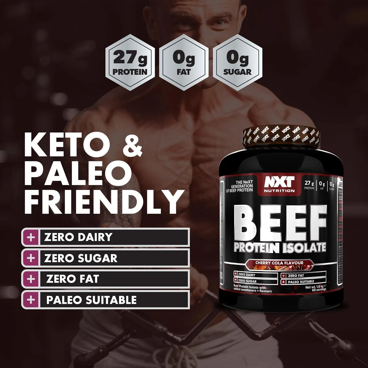 پروتئین ایزوله گوشت گاو NXT Nutrition، پروتئین بالای گوشت گاو در آمینو اسیدهای طبیعی - مناسب برای رژیم پالئو و کتو - فاقد لبنیات، لاکتوز و گلوتن | 1.8 کیلوگرم (Cherry Cola) پروتئین ایزوله گوشت گاو NXT Nutrition، پروتئین بالای گوشت گاو در آمینو اسیدهای طبیعی - مناسب برای رژیم پالئو و کتو - فاقد لبنیات، لاکتوز و گلوتن | 1.8 کیلوگرم (Cherry Cola)