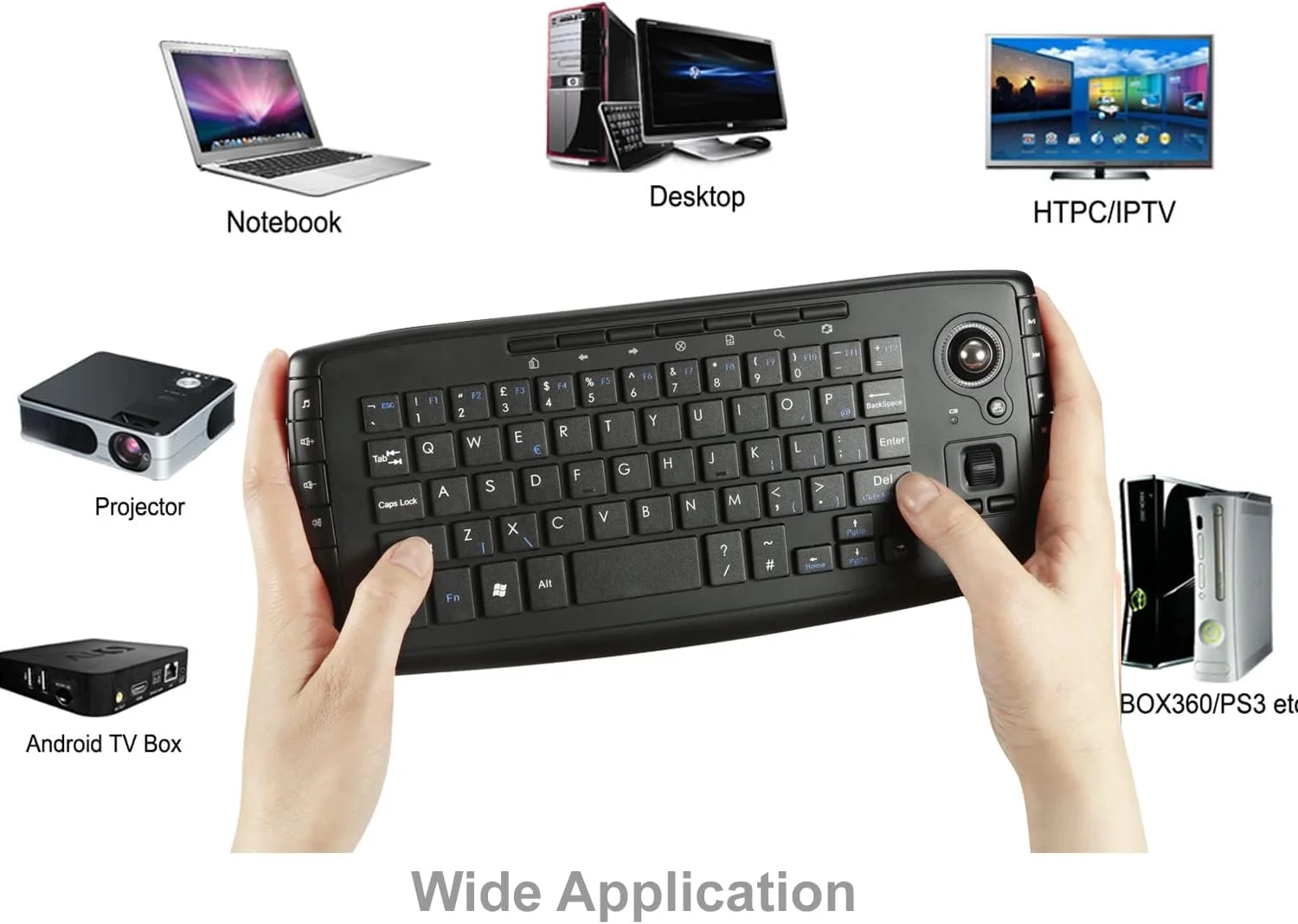 کیبورد مینی بی‌سیم چندرسانه‌ای 2.4 گیگاهرتزی Fonicer [به‌روز شده] با ماوس ترکبال و اسکرول ویل برای PC/Mac/Android Tv Box، کنترل از راه دور، ساختار X