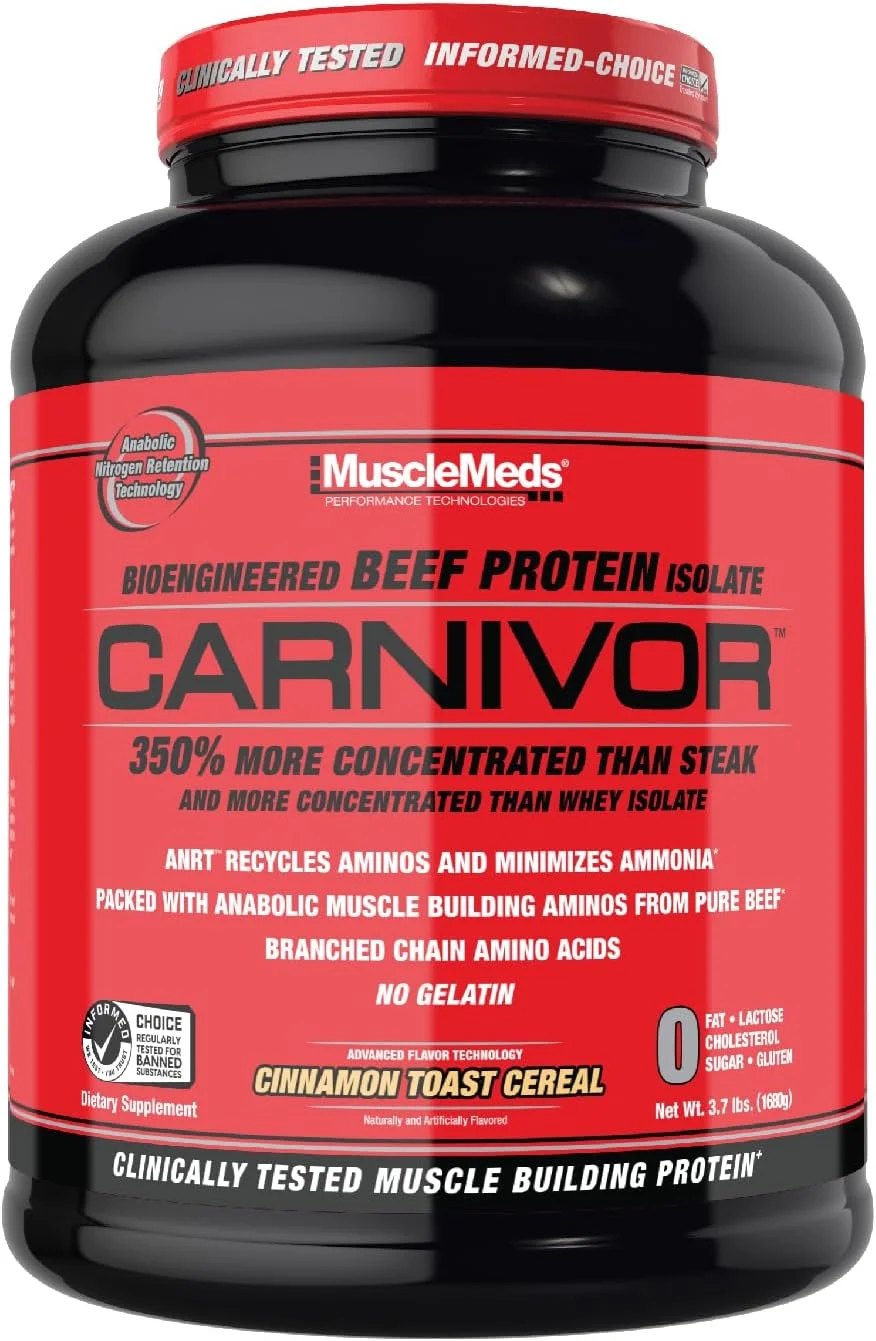 پروتئین ایزوله گوشت گاو MuscleMeds Carnivor، بدون لاکتوز، بدون شکر، بدون چربی، بدون کلسترول، طعم غلات تست دارچینی، 4 پوند، 56 سروینگ پروتئین ایزوله گوشت گاو MuscleMeds Carnivor، بدون لاکتوز، بدون شکر، بدون چربی، بدون کلسترول، طعم غلات تست دارچینی، 4 پوند، 56 سروینگ