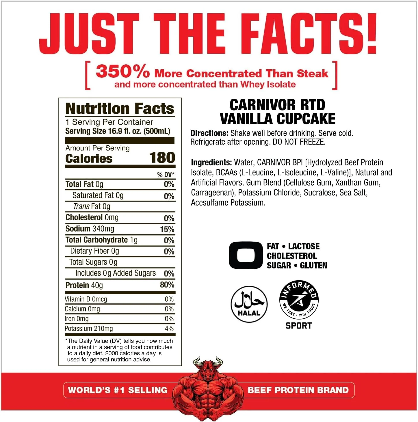نوشیدنی پروتئینی آماده مصرف MuscleMeds Carnivor RTD، بدون لاکتوز، بدون شکر، 40 گرم پروتئین ایزوله، عضله ساز، ریکاوری، 500 میلی لیتر (بسته 12 عددی) (وانیلی کیک) حلال نوشیدنی پروتئینی آماده مصرف MuscleMeds Carnivor RTD، بدون لاکتوز، بدون شکر، 40 گرم پروتئین ایزوله، عضله ساز، ریکاوری، 500 میلی لیتر (بسته 12 عددی) (وانیلی کیک) حلال