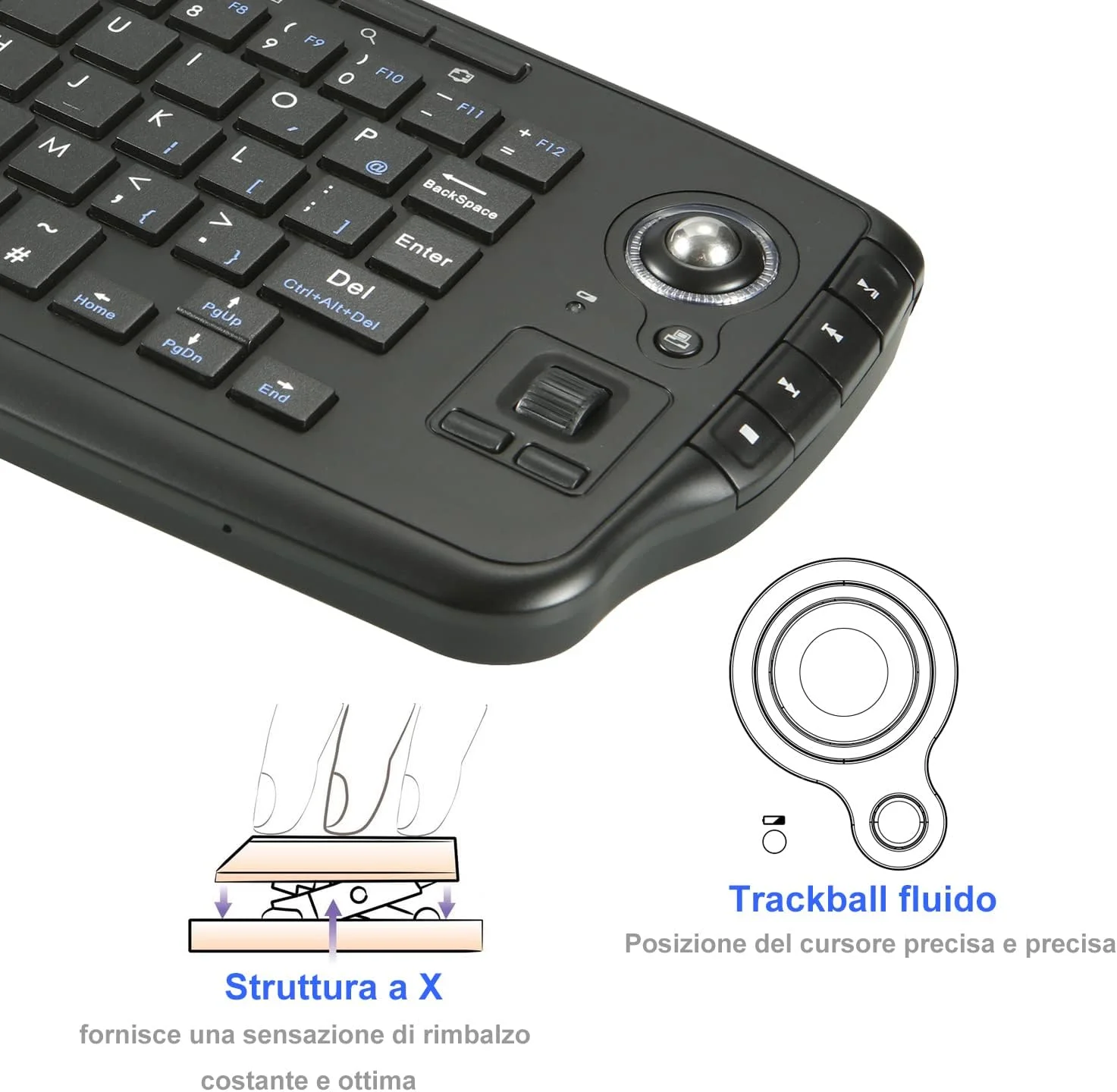 کیبورد مینی بی‌سیم چندرسانه‌ای 2.4 گیگاهرتزی Fonicer [به‌روز شده] با ماوس ترکبال و اسکرول ویل برای PC/Mac/Android Tv Box، کنترل از راه دور، ساختار X