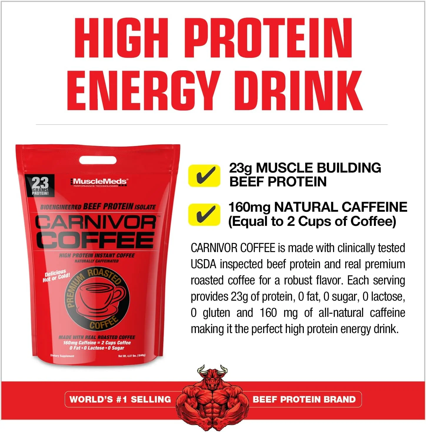 قهوه پروتئینی MuscleMeds Carnivor با پروتئین بالا، افزایش انرژی با کافئین طبیعی، 2 شات اسپرسو، بدون شکر، بدون لاکتوز، بدون چربی و گلوتن، برشته شده ممتاز، خوشمزه به صورت گرم یا سرد، 4 پوند قهوه پروتئینی MuscleMeds Carnivor با پروتئین بالا، افزایش انرژی با کافئین طبیعی، 2 شات اسپرسو، بدون شکر، بدون لاکتوز، بدون چربی و گلوتن، برشته شده ممتاز، خوشمزه به صورت گرم یا سرد، 4 پوند