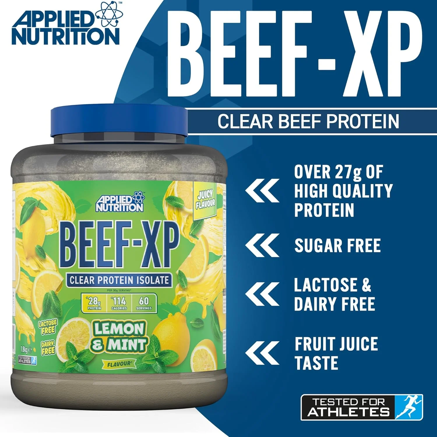 پروتئین ایزوله گوشت گاو شفاف BEEF-XP اپلاید نوتریشن 1.8 کیلوگرم (60 سروینگ) طعم لیمو و نعناع پروتئین ایزوله گوشت گاو شفاف BEEF-XP اپلاید نوتریشن 1.8 کیلوگرم (60 سروینگ) طعم لیمو و نعناع