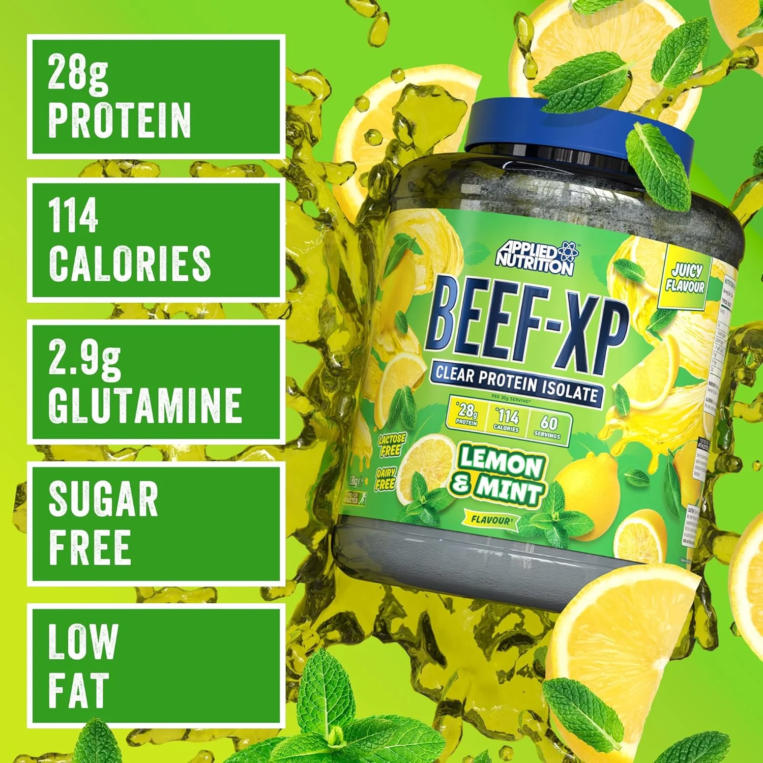 پروتئین ایزوله گوشت گاو شفاف BEEF-XP اپلاید نوتریشن 1.8 کیلوگرم (60 سروینگ) طعم لیمو و نعناع پروتئین ایزوله گوشت گاو شفاف BEEF-XP اپلاید نوتریشن 1.8 کیلوگرم (60 سروینگ) طعم لیمو و نعناع