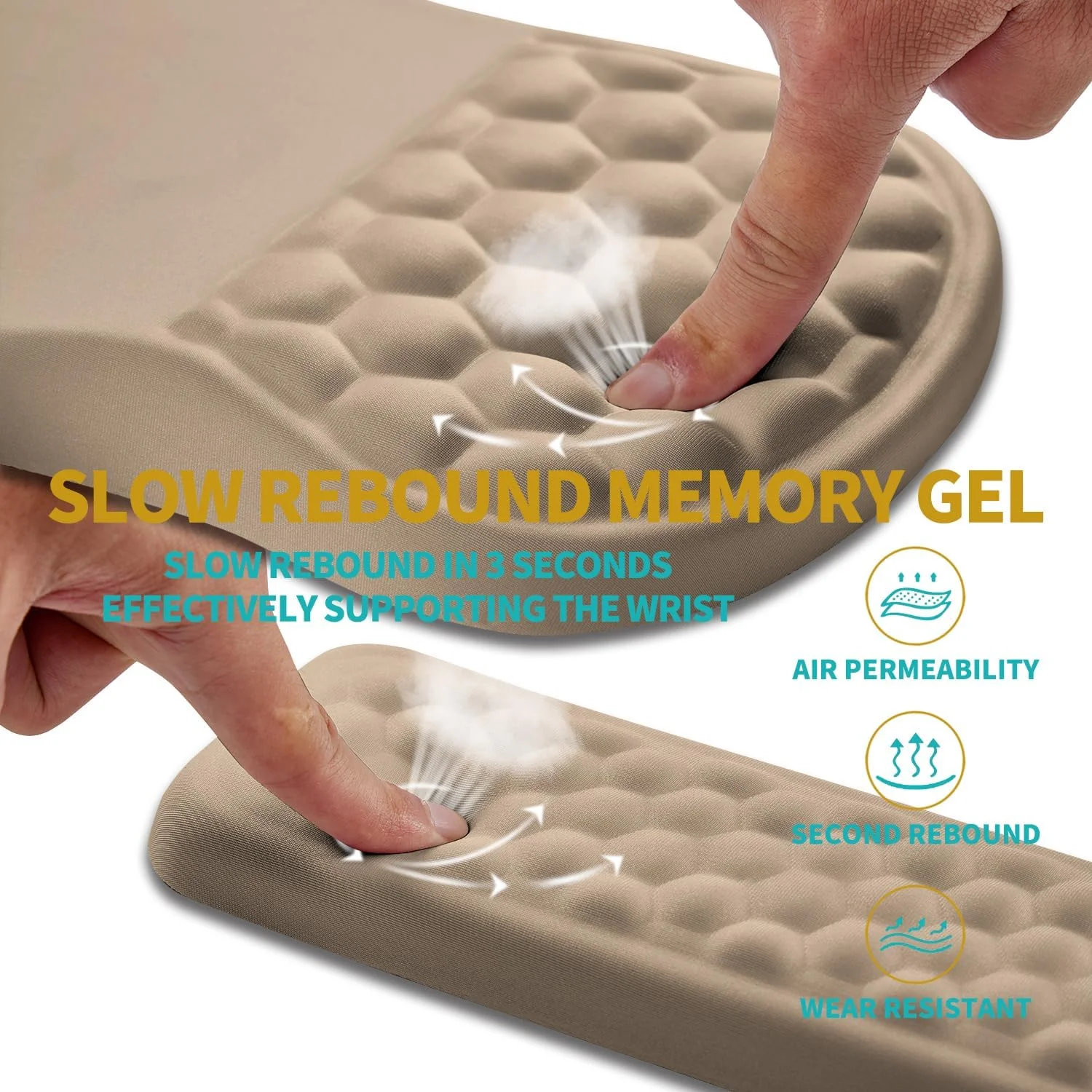 پد موس ارگونومیک 2 در 1 Hokafenle با پشتیبانی مچ دست و استراحت مچ دست برای مجموعه صفحه کلید کامپیوتر، با برجستگی ماساژ برای تسکین درد تونل کارپال و طراحی ژل حافظه کامل (مجموعه 2 در 1، رنگ شنی)