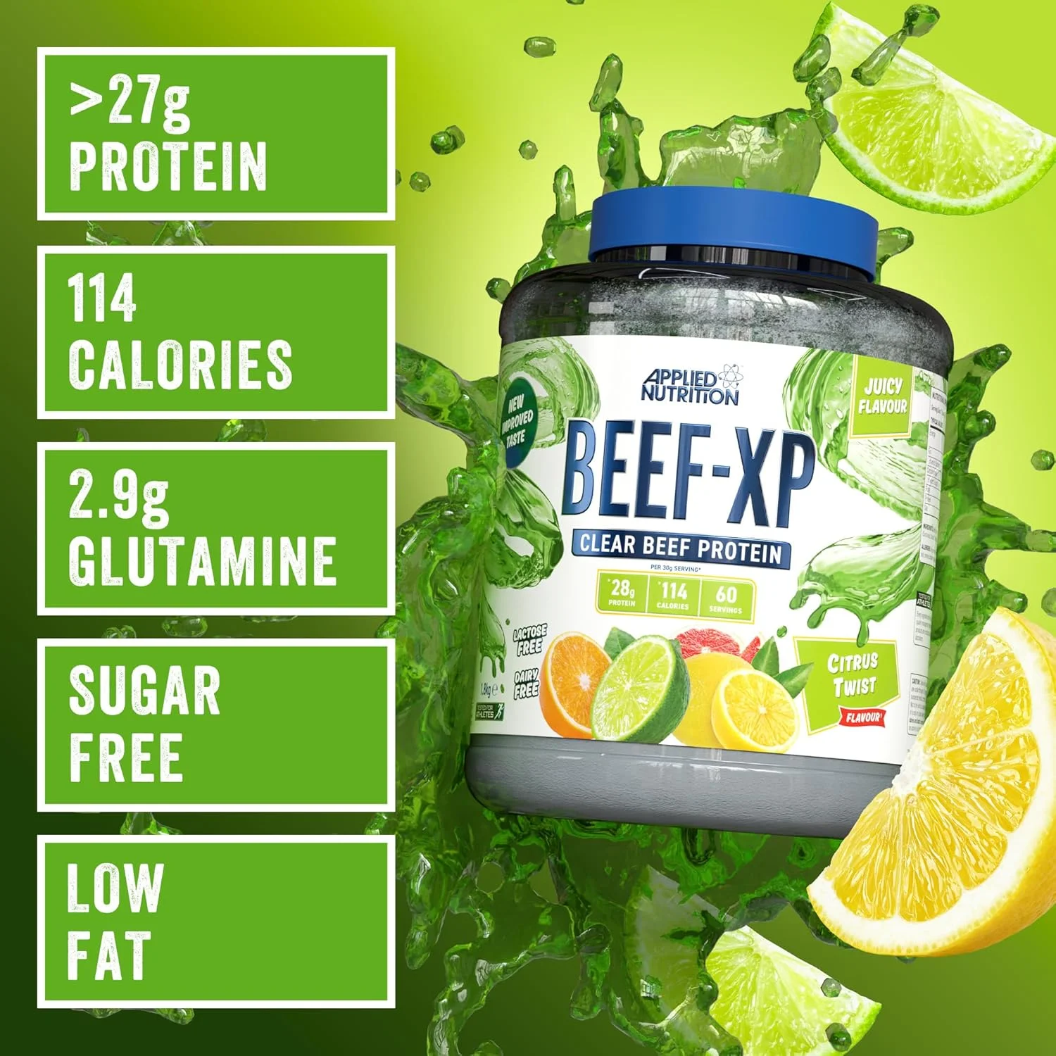 پروتئین ایزوله گوشت گاو هیدرولیز شده Applied Nutrition Beef XP - پودر پروتئین گوشت گاو بدون لبنیات، بدون لاکتوز، بدون شکر، کم چرب، 1.8 کیلوگرم - 60 سروینگ (پیچش مرکبات) پروتئین ایزوله گوشت گاو هیدرولیز شده Applied Nutrition Beef XP - پودر پروتئین گوشت گاو بدون لبنیات، بدون لاکتوز، بدون شکر، کم چرب، 1.8 کیلوگرم - 60 سروینگ (پیچش مرکبات)