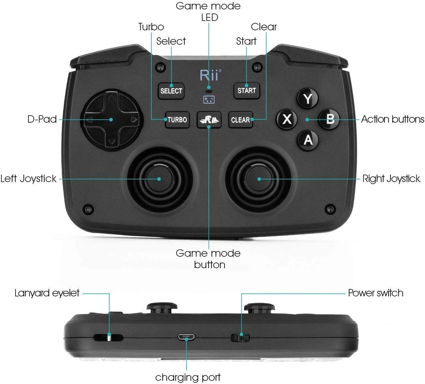 (نسخه دارای نور پس زمینه) Rii RK707 3 در 1 چند منظوره 2.4 گیگاهرتز بی سیم قابل حمل کنترلر بازی 62 کلید صفحه کلید قابل شارژ ماوس کمبو عملکرد لرزش توربو برای PC/Raspberry pi2/Android TV Google/TV B