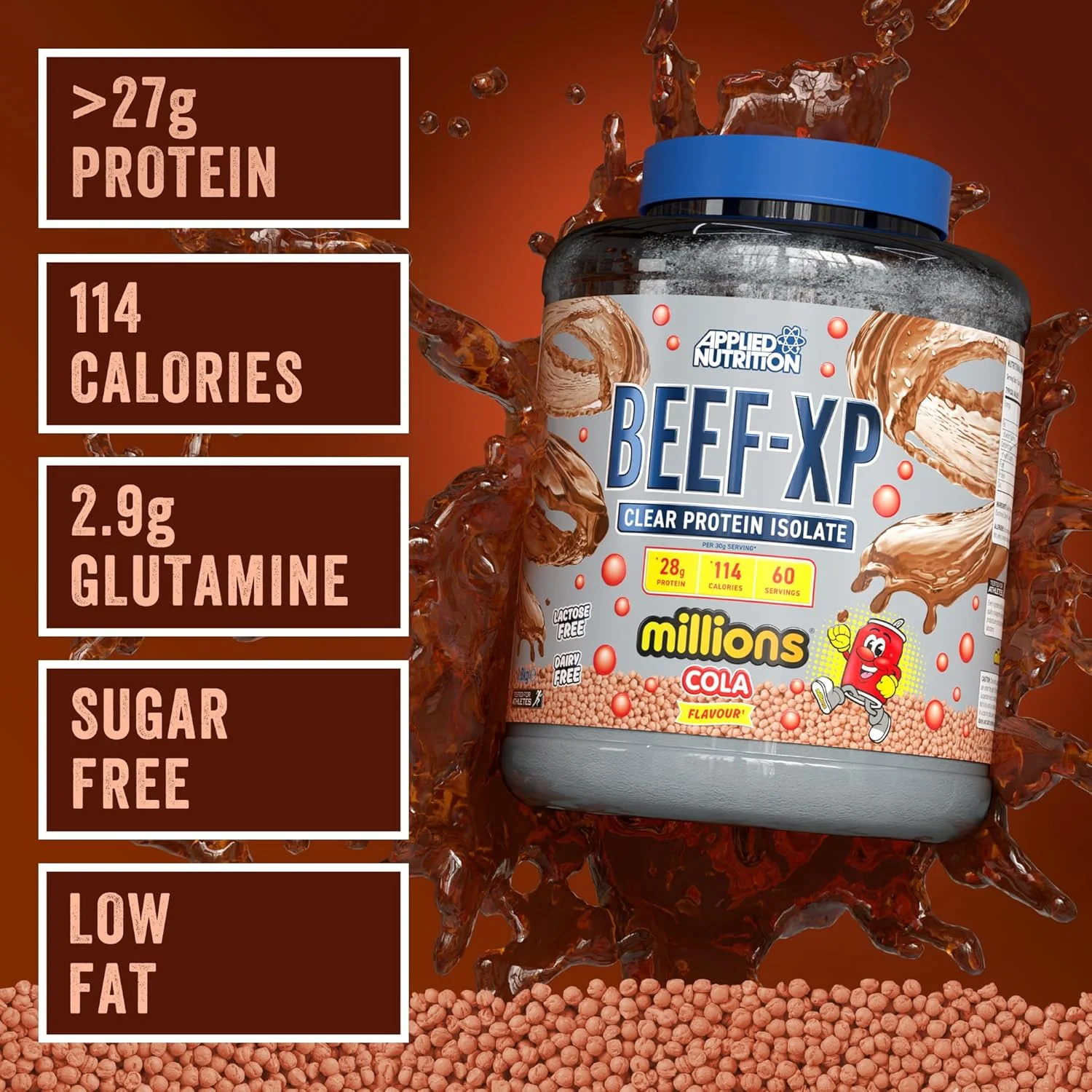 پروتئین ایزوله هیدرولیز شده گوشت گاو Applied Nutrition Beef XP - سبک آب میوه، بدون لبنیات، بدون لاکتوز، بدون شکر، کم چرب (1.8 کیلوگرم، کولا میلیونز) پروتئین ایزوله هیدرولیز شده گوشت گاو Applied Nutrition Beef XP - سبک آب میوه، بدون لبنیات، بدون لاکتوز، بدون شکر، کم چرب (1.8 کیلوگرم، کولا میلیونز)