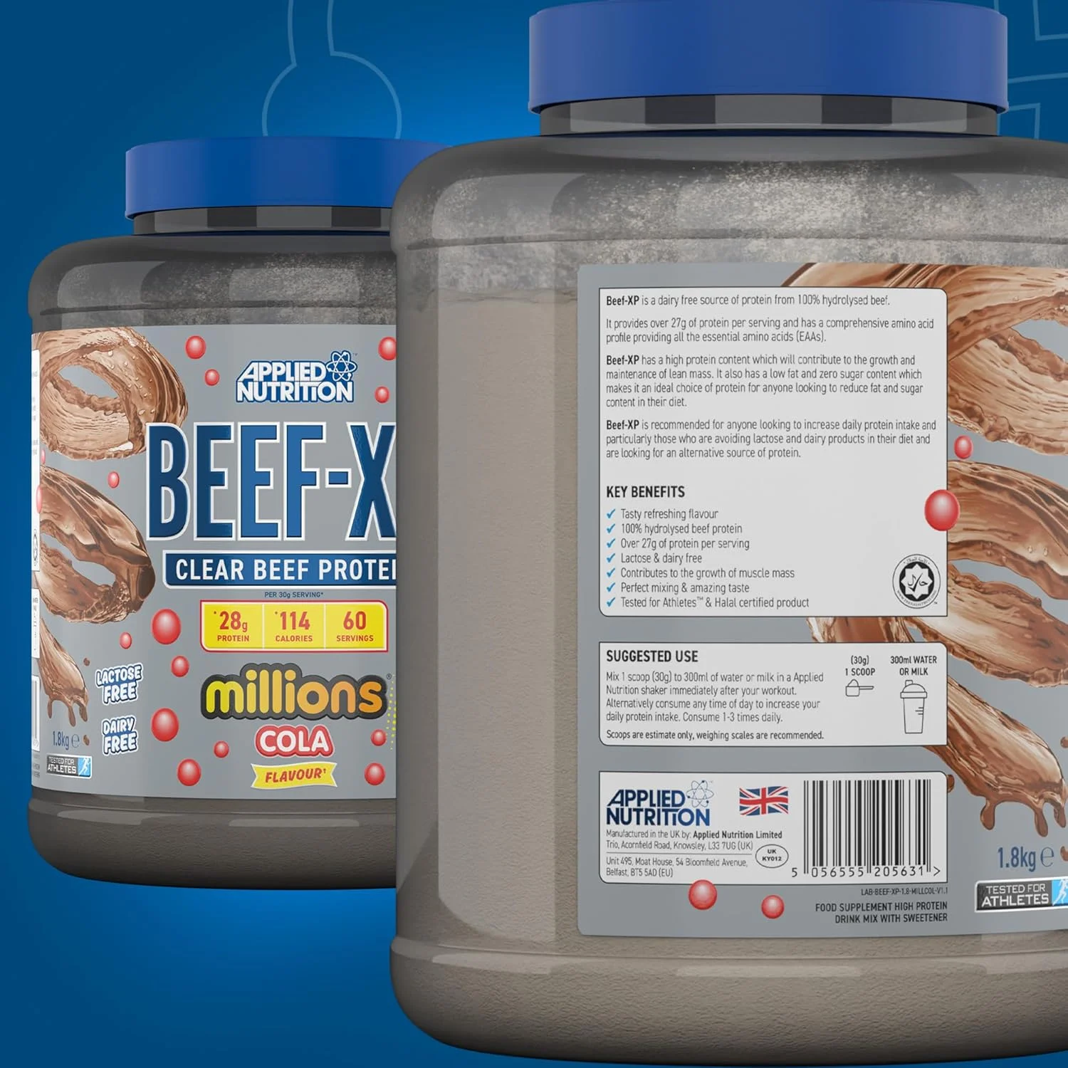 پروتئین ایزوله هیدرولیز شده گوشت گاو Applied Nutrition Beef XP - سبک آب میوه، بدون لبنیات، بدون لاکتوز، بدون شکر، کم چرب (1.8 کیلوگرم، کولا میلیونز) پروتئین ایزوله هیدرولیز شده گوشت گاو Applied Nutrition Beef XP - سبک آب میوه، بدون لبنیات، بدون لاکتوز، بدون شکر، کم چرب (1.8 کیلوگرم، کولا میلیونز)