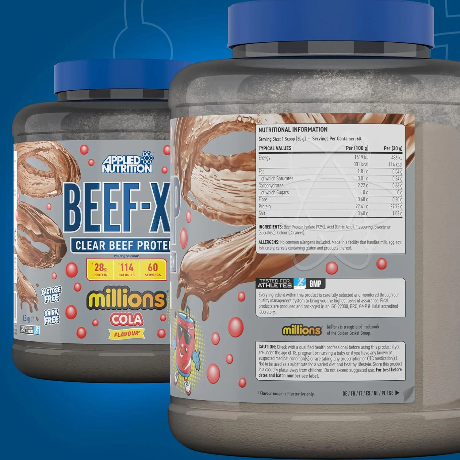 پروتئین ایزوله هیدرولیز شده گوشت گاو Applied Nutrition Beef XP - سبک آب میوه، بدون لبنیات، بدون لاکتوز، بدون شکر، کم چرب (1.8 کیلوگرم، کولا میلیونز) پروتئین ایزوله هیدرولیز شده گوشت گاو Applied Nutrition Beef XP - سبک آب میوه، بدون لبنیات، بدون لاکتوز، بدون شکر، کم چرب (1.8 کیلوگرم، کولا میلیونز)