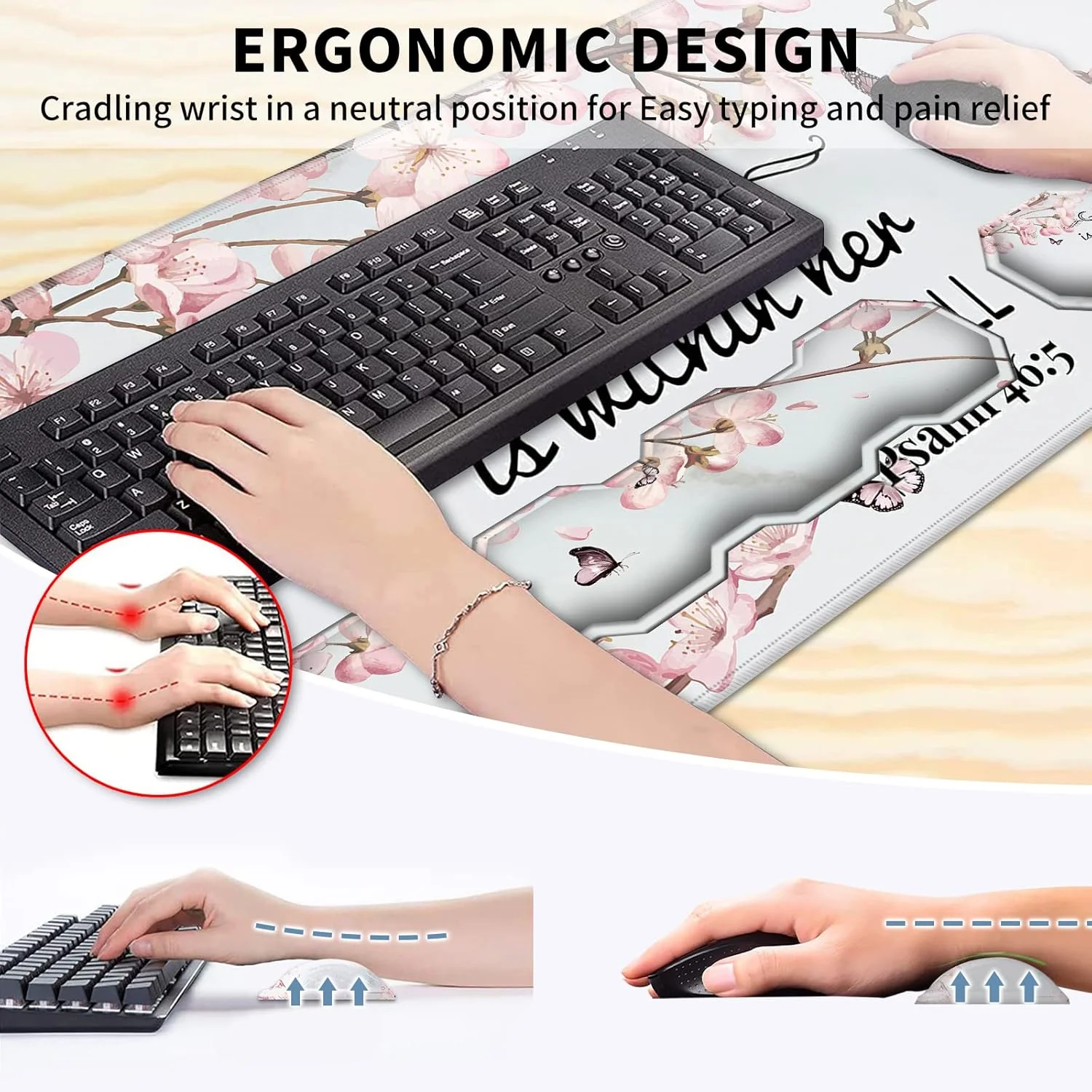 پد ماوس گیمینگ CGFGHHUY با پشتیبانی مچ دست و زیرانداز میز (35.4" x 15.7") و استراحتگاه مچ دست کیبورد و زیر لیوانی ست 4 تکه با فوم حافظه دار ارگونومیک تایپ آسان تسکین درد - شکوفه گیلاس مزمور 46:5 پد ماوس گیمینگ CGFGHHUY با پشتیبانی مچ دست و زیرانداز میز (35.4" x 15.7") و استراحتگاه مچ دست کیبورد و زیر لیوانی ست 4 تکه با فوم حافظه دار ارگونومیک تایپ آسان تسکین درد - شکوفه گیلاس مزمور 46:5
