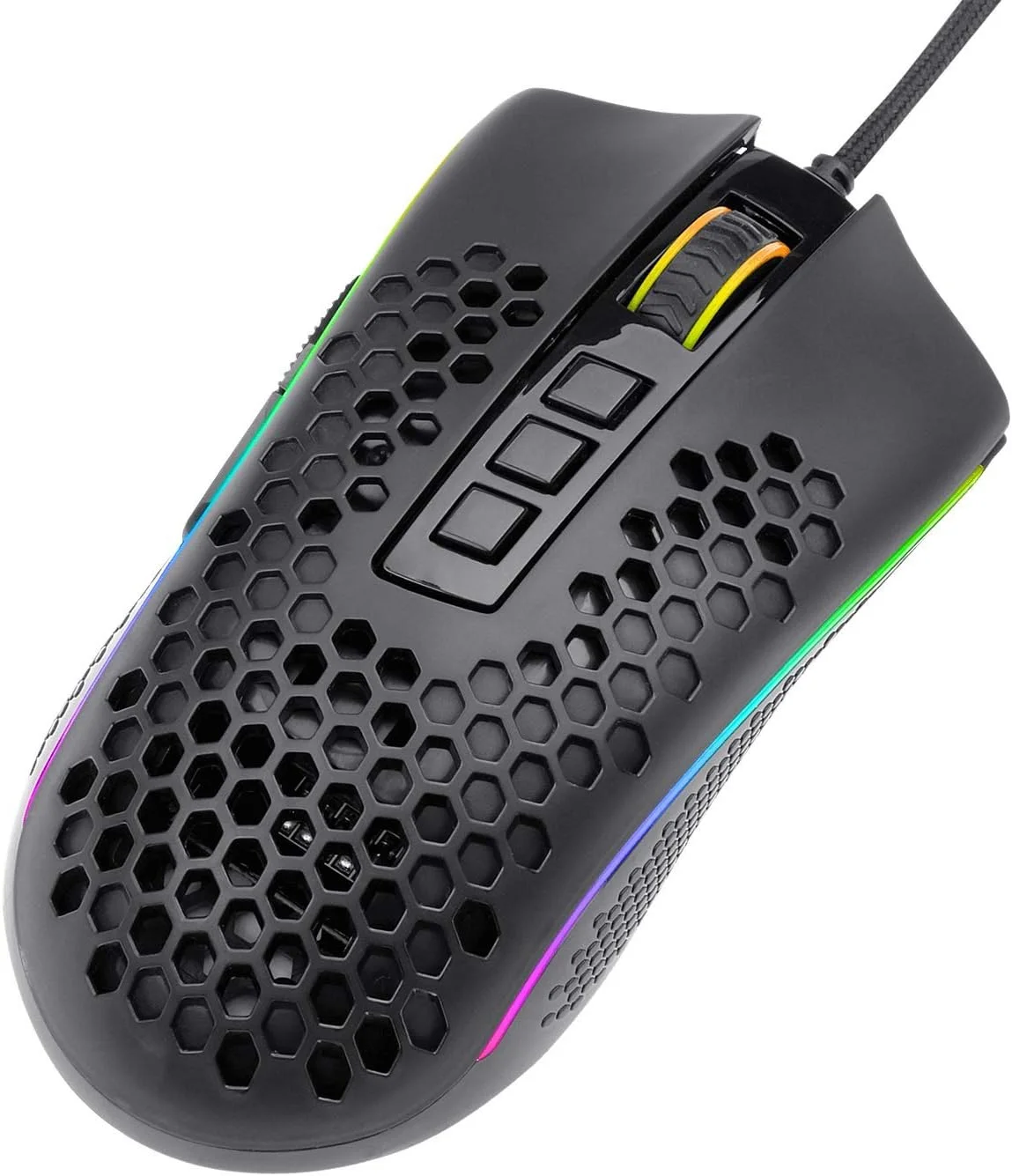 موس گیمینگ سبک وزن RGB Redragon M988 Storm، بدنه لانه زنبوری فوق سبک 85 گرمی - سنسور اپتیکال 16000 DPI - 8 دکمه قابل برنامه ریزی - ثبت دقیق - کابل فوق العاده سبک