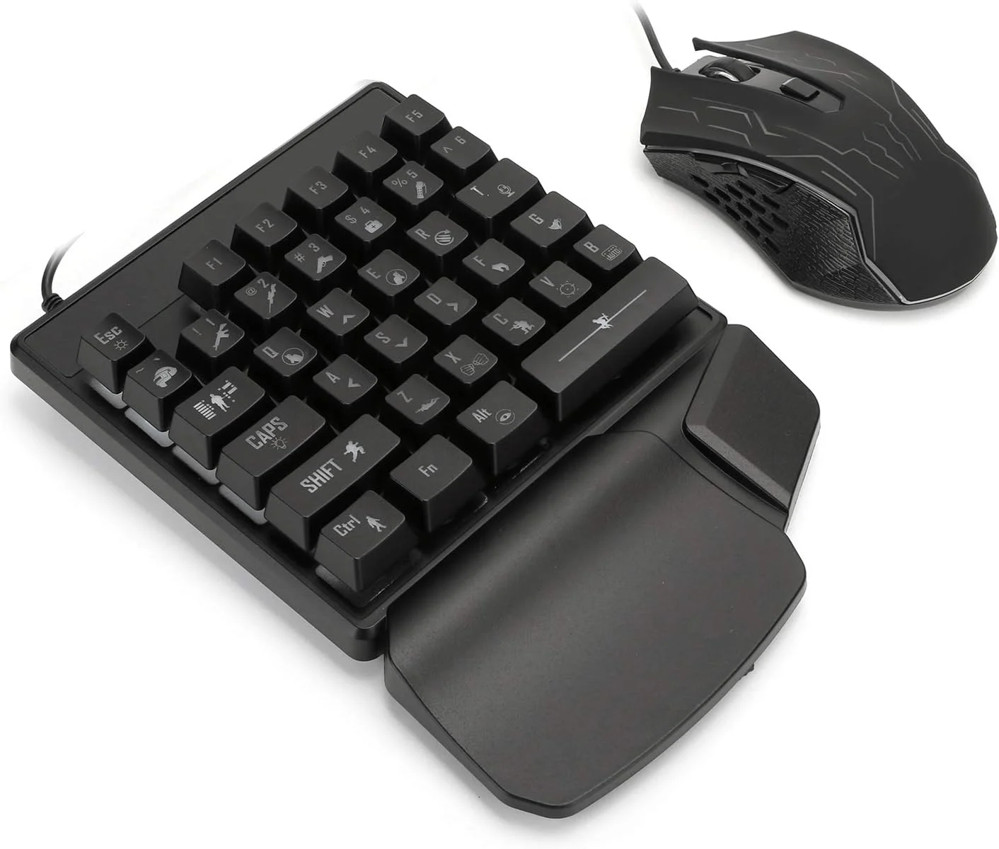 ست کیبورد و ماوس گیمینگ یک دستی، کیبورد مکانیکی 35 کلیدی و ماوس 6 دکمه ای سیم دار USB با نور پس زمینه برای بازی های E-Sports به همراه پد، نورپردازی 7 رنگ