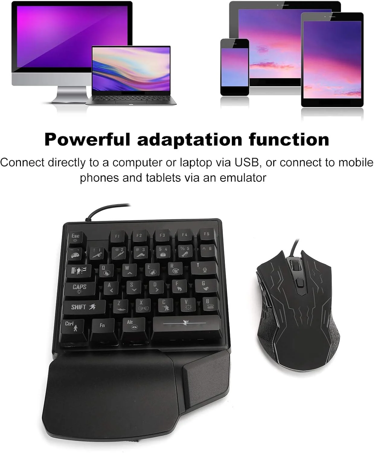 ست کیبورد و ماوس گیمینگ یک دستی، کیبورد مکانیکی 35 کلیدی و ماوس 6 دکمه ای سیم دار USB با نور پس زمینه برای بازی های E-Sports به همراه پد، نورپردازی 7 رنگ ست کیبورد و ماوس گیمینگ یک دستی، کیبورد مکانیکی 35 کلیدی و ماوس 6 دکمه ای سیم دار USB با نور پس زمینه برای بازی های E-Sports به همراه پد، نورپردازی 7 رنگ