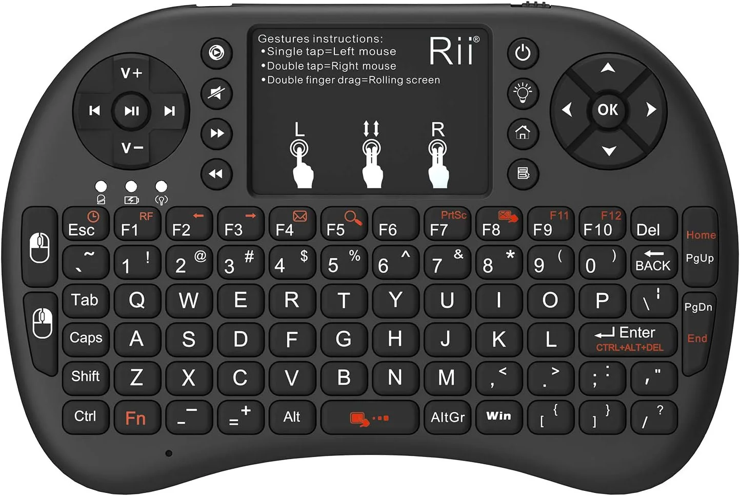 صفحه کلید بی سیم مینی Rii i8+ 2.4GHz با ماوس تاچ پد، نور پس زمینه LED، باتری لیتیوم یون قابل شارژ (به روز شده 2017، نور پس زمینه دار)